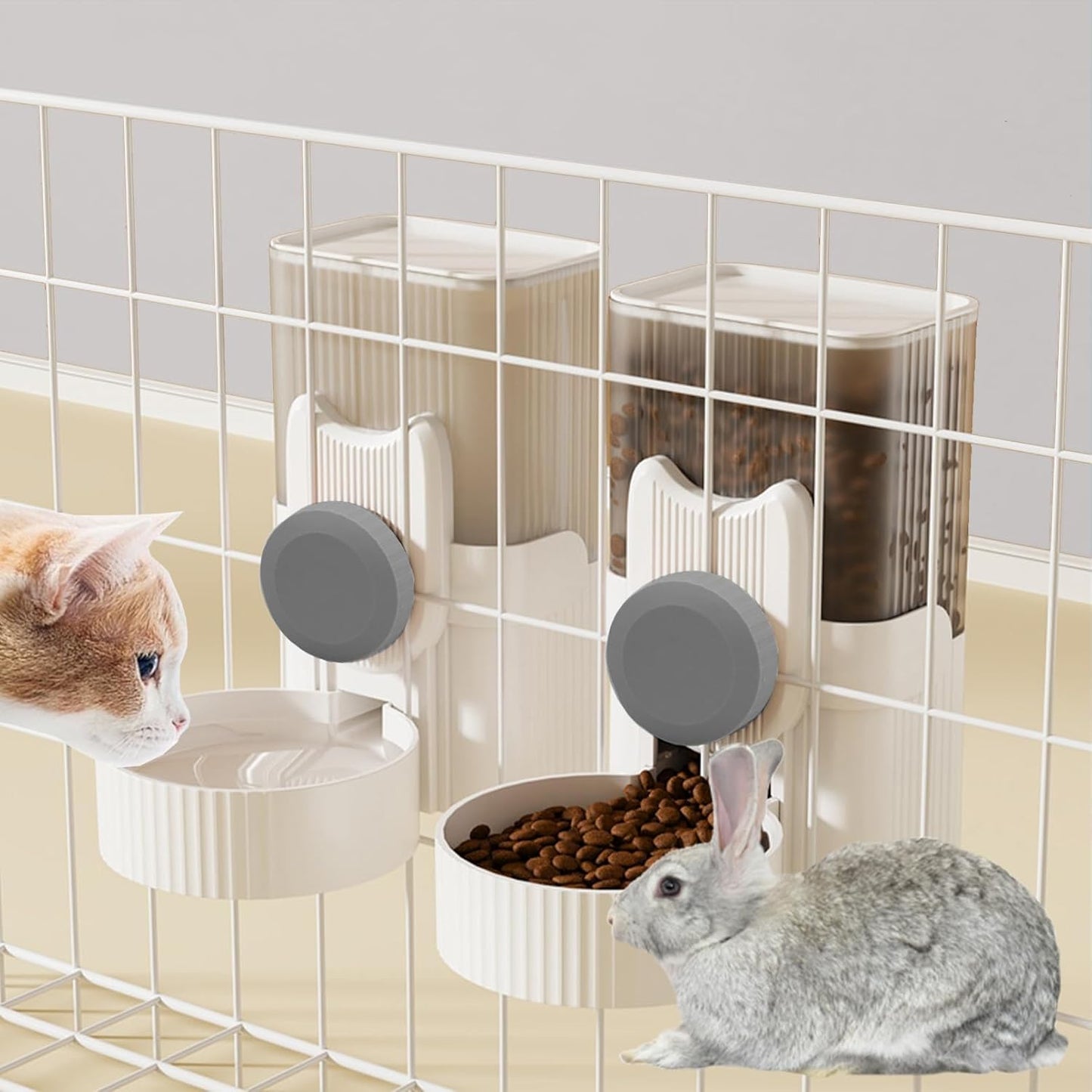 kathson Rabbit Gravity Auto Feeder Set 35oz Hanging Automatic Food Water Dispenser Cage Automatic Feeder Set for Rabbit Chinchilla Guinea Pig Hedgehog Ferret Kitty Puppy (Grey)