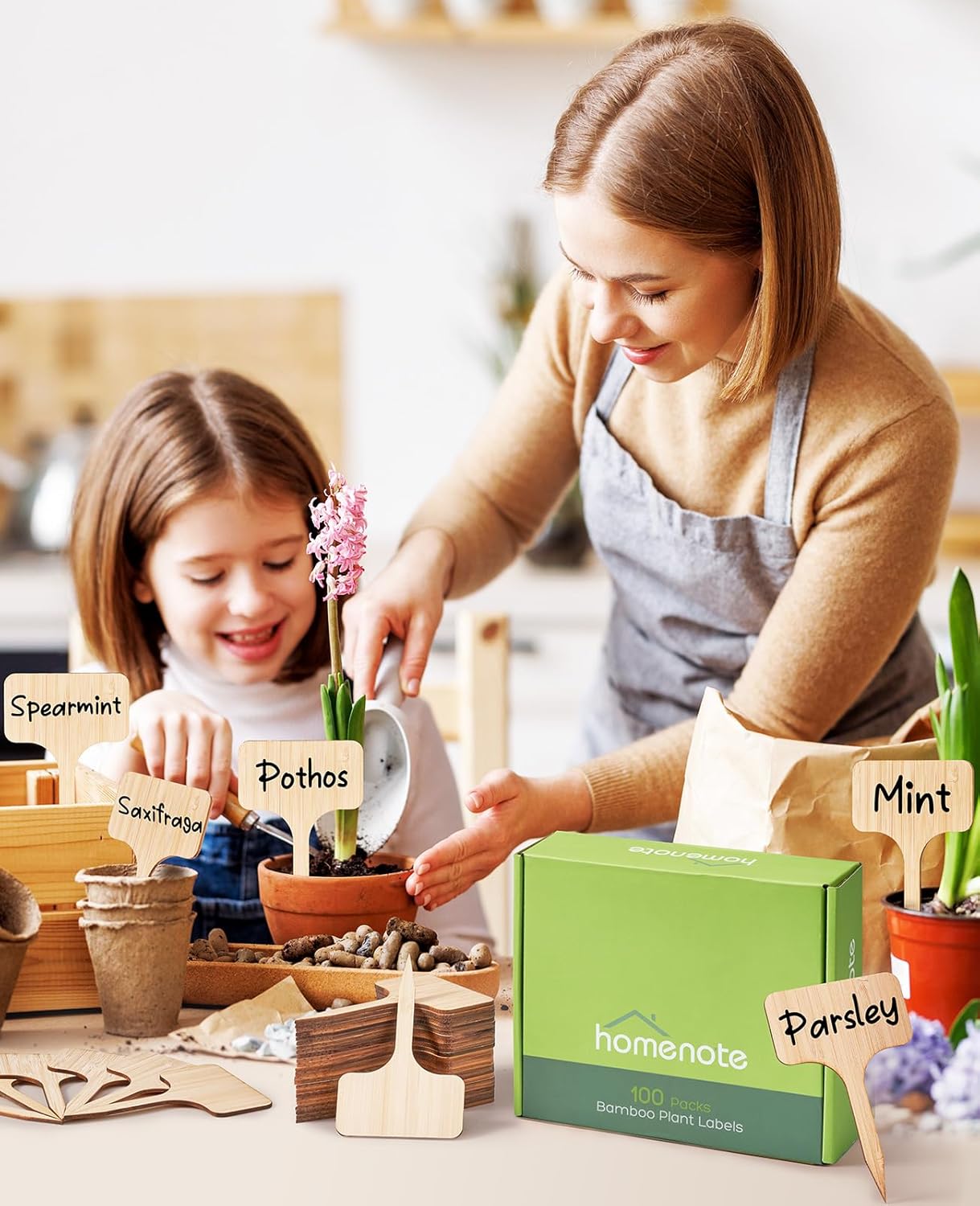 Homenote Bamboo Plant Labels 100Pcs Plant Tags for Seedlings T-Type Tags for Plants Outdoor Garden Markers Vegetable Seedling（2.36 * 4“