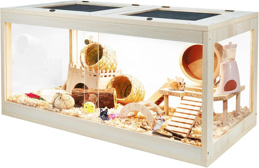 Prolee Hamster Habitat Chewproof, Mice and Rat Habitat with Transparent Sides, Hamster Cage with Openable Mesh Top, Solid Built with Lock Design (32" L x 16" W x 16" H)