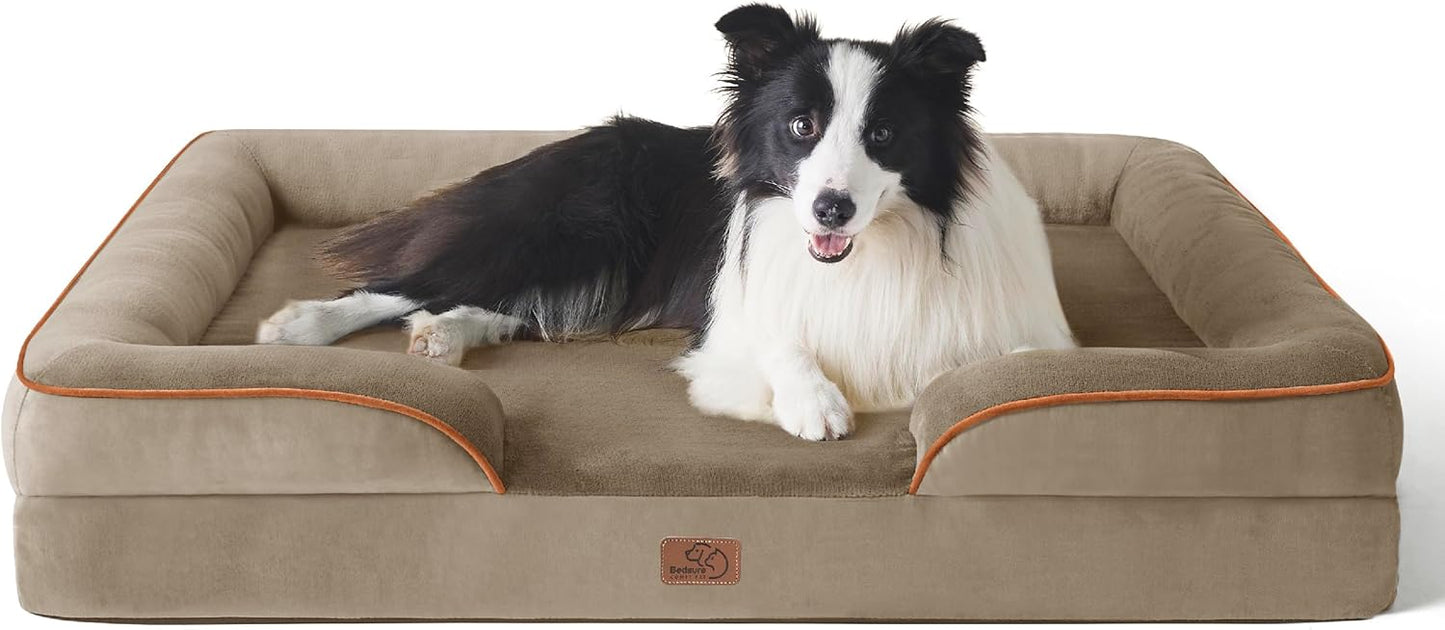 Bedsure Orthopedic Dog Beds Large Sized Dog - Washable Large Dog Cat Bed Waterproof, Comfort Dogs Couch Sofa with Washable Removable Cover, Pet Bed with Nonskid Bottom, Hazel, 35"