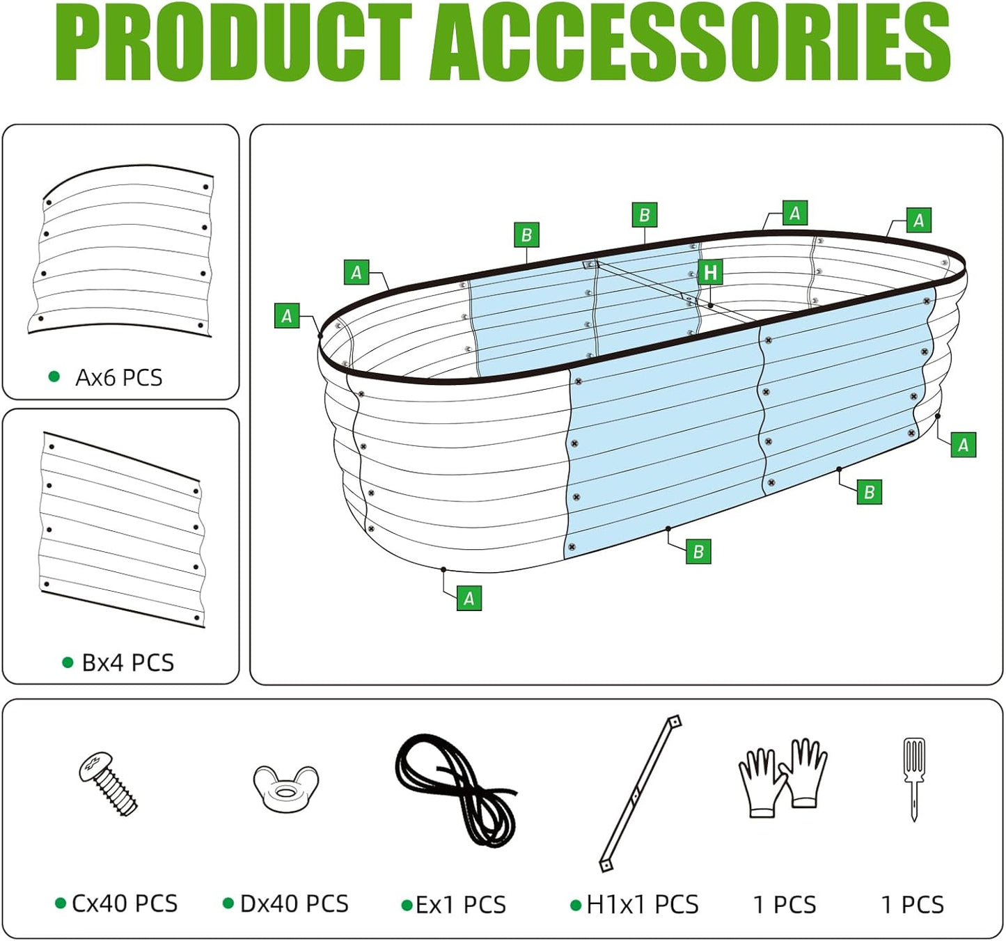 SnugNiture Galvanized Raised Garden Bed Outdoor, 2 Pcs 4x2x1ft Oval Metal Planter Box for Planting Plants Vegetables, Green
