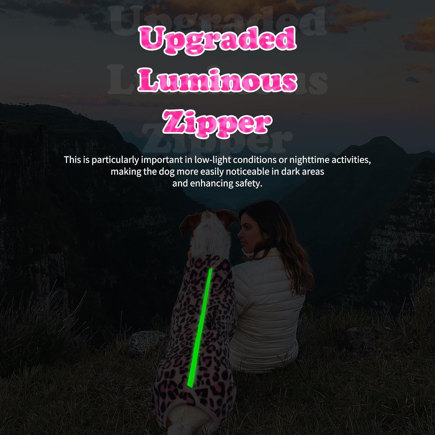 ROZKITCH Dog Fleece PJS with Sleeves, Pet Windproof Warm Cold Weather Jacket Vest with Luminous Zipper, Jumpsuit Apparel Outfit Clothes for Small Medium Large Dog L-Pink S