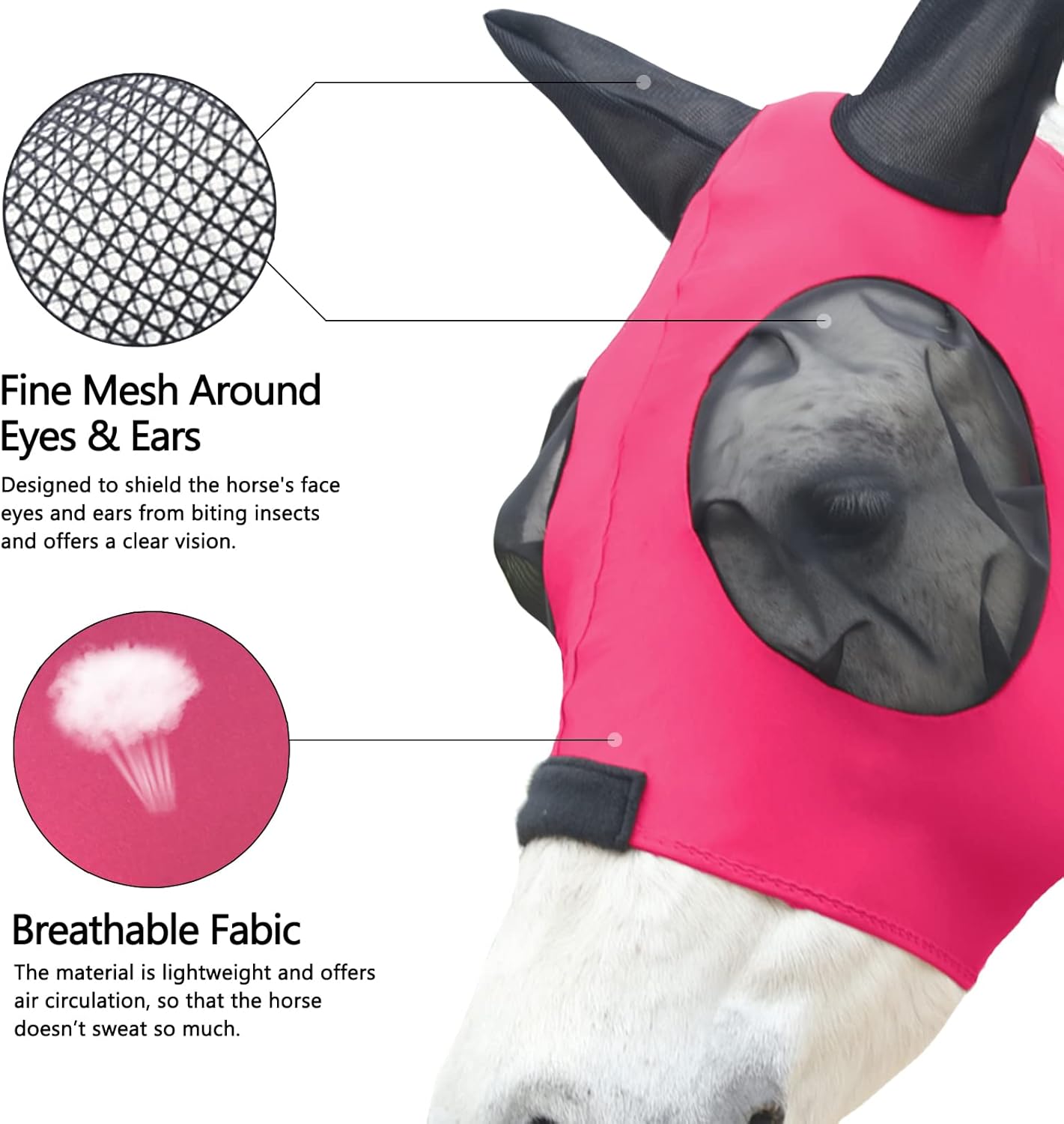 Horse Fly Mask, Fly Masks for Horses with Ears, Super Comfort & Stretchy Fitting Equine Fly Mask Red Cob