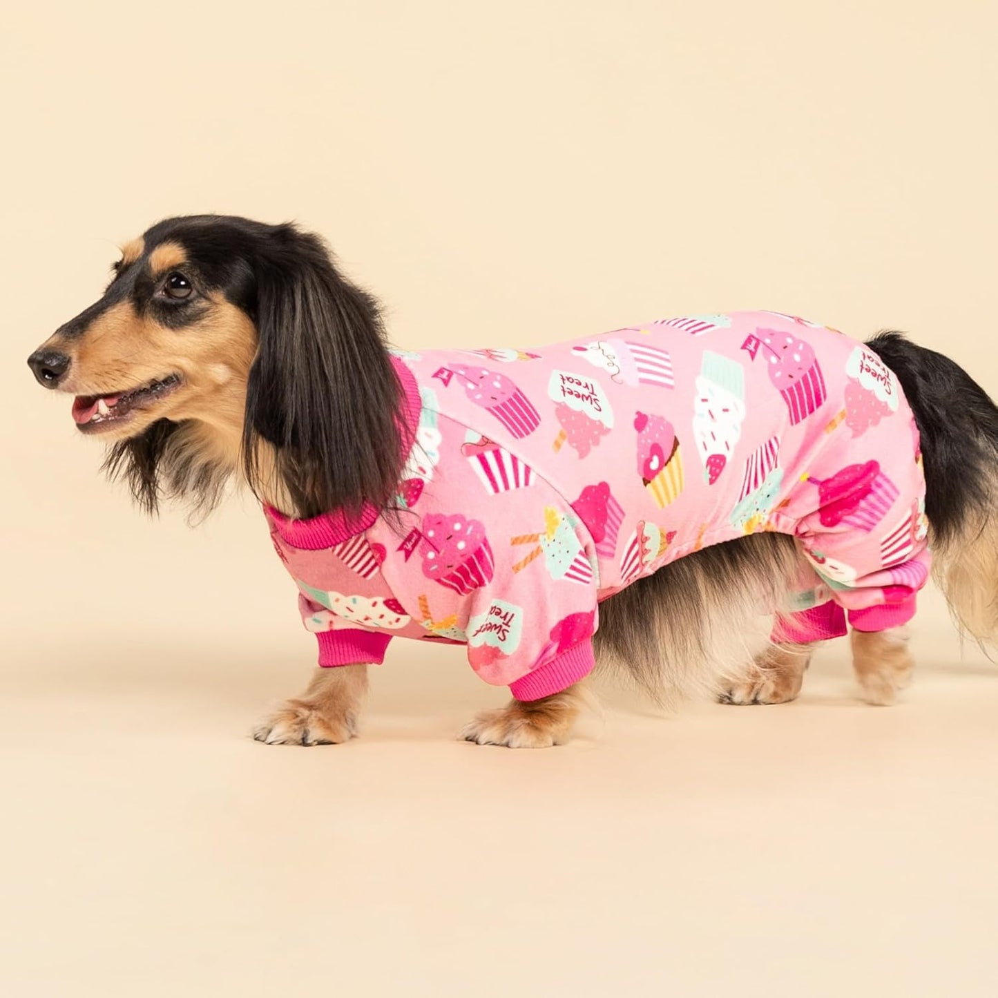 Fitwarm Cupcake Dog Pajamas, Birthday Outfit for Small Dogs Girl, Cozy Pet Onesie with Feet, Pink, XL