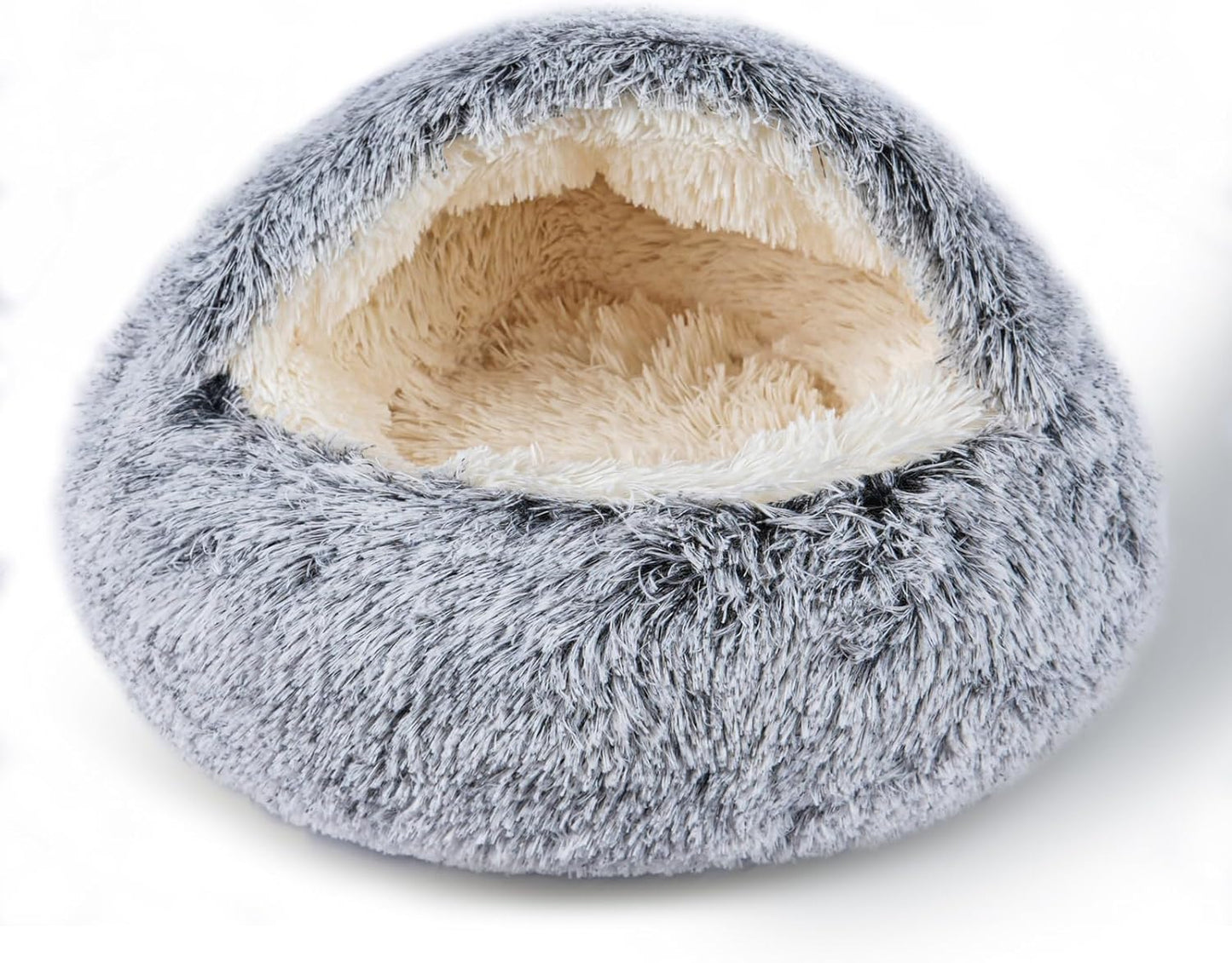 Cat Bed for Indoor Cats, Calming Cozy Cave with Self-Warming Plush, Entire Bed Machine Washable & Anti-Slip Base, Breathable Pet Bed for Small Cats&Dogs All Seasons (Grey, 24 * 24inch)