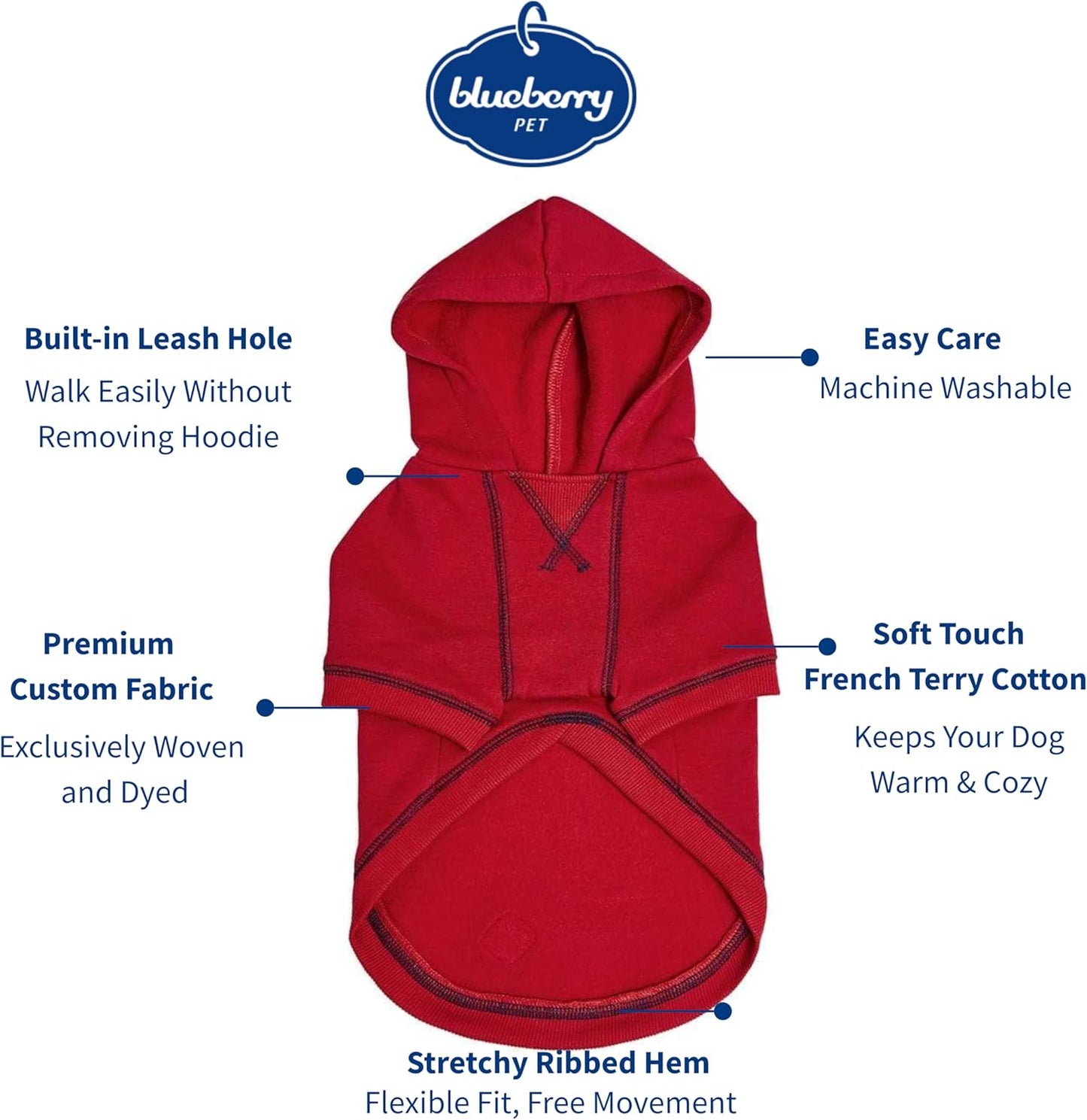 Blueberry Pet Essentials Dog Hoodie – 26 inch, Cotton‑Blend Sweatshirt with Hood, Red, Machine‑Washable Small‑Dog Jersey