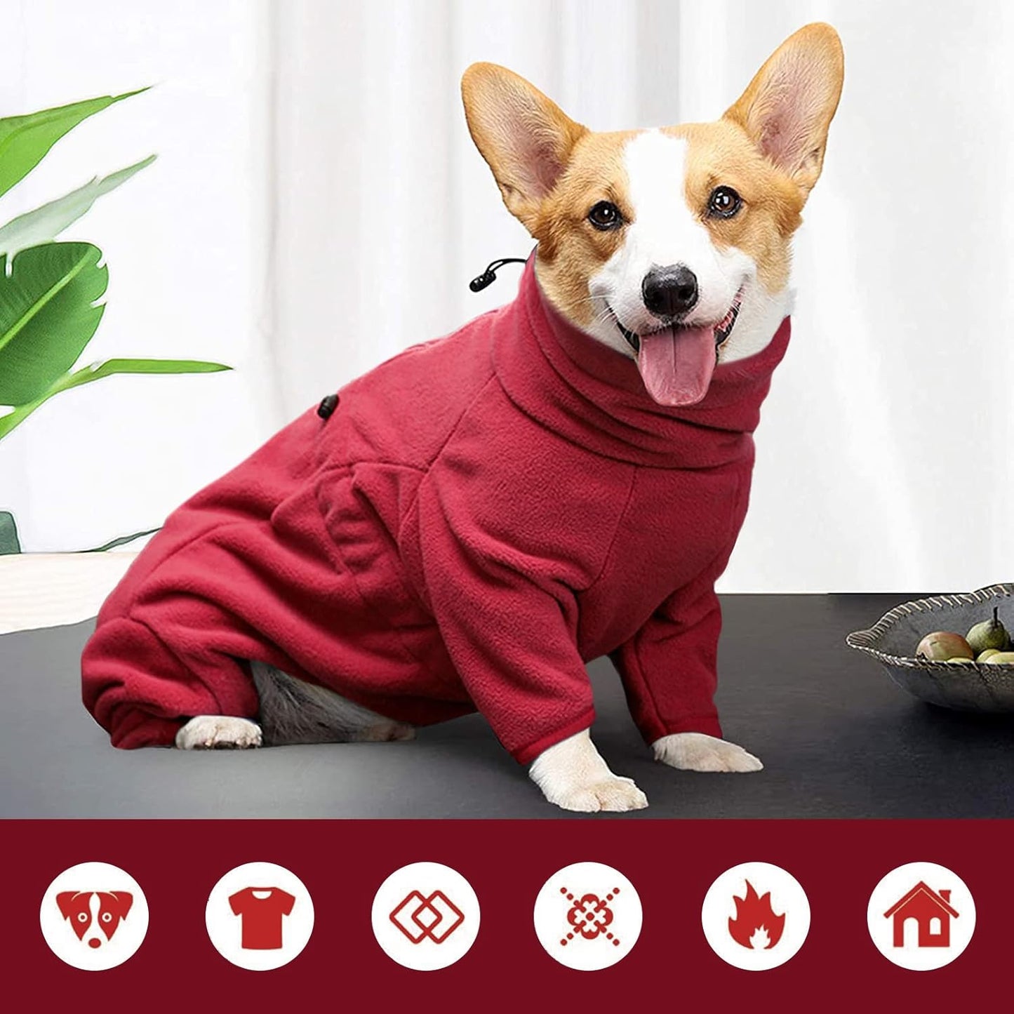 ROZKITCH Small Dog Fleece Pajamas, Pet Windproof Warm Cold Weather Jacket Vest Cozy Jumpsuit Apparel Outfit Clothes for Small Medium Large Dog Walking Hiking Sleep Red S