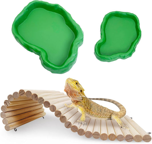 Hamiledyi 11.37 x 5.9 inch Reptile Hideout, Bearded Dragon Bendy Bridge, Climbing Ladder Wooden Hermit Climb Toys, Hide Cave Habitat Decor for Lizards Gecko Spiders Snakes Tortoise