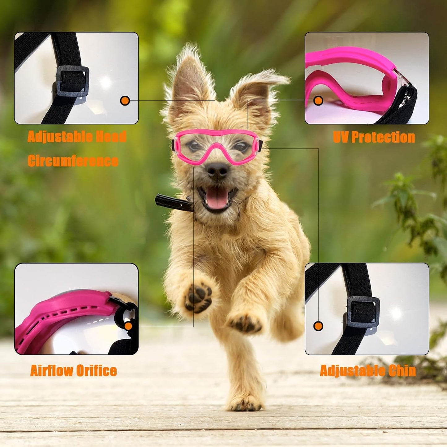 Dog Goggles Small Breed Dog Sunglasses with Adjustable for UV Protection Eyewear Doggy Doggie Puppy Glasses Anti-Fog Wind Dust Snowproof (Pink Frame Transparent Lens)