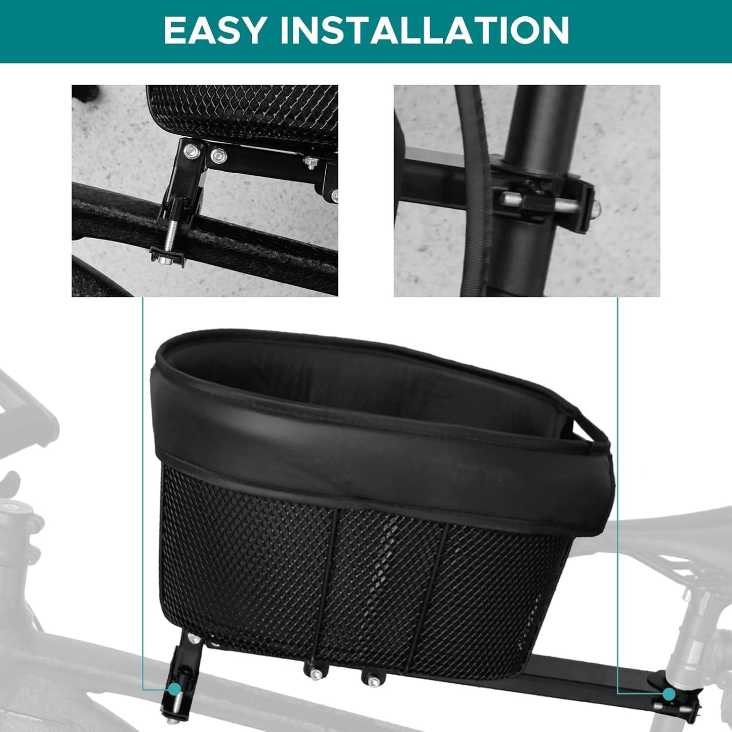 Dog Bike Basket Mountain Bike Shopping Basket Portable Cat and Dog Carrier for Bike Front Crossbar with Sponge Liner ty Strap (Black)