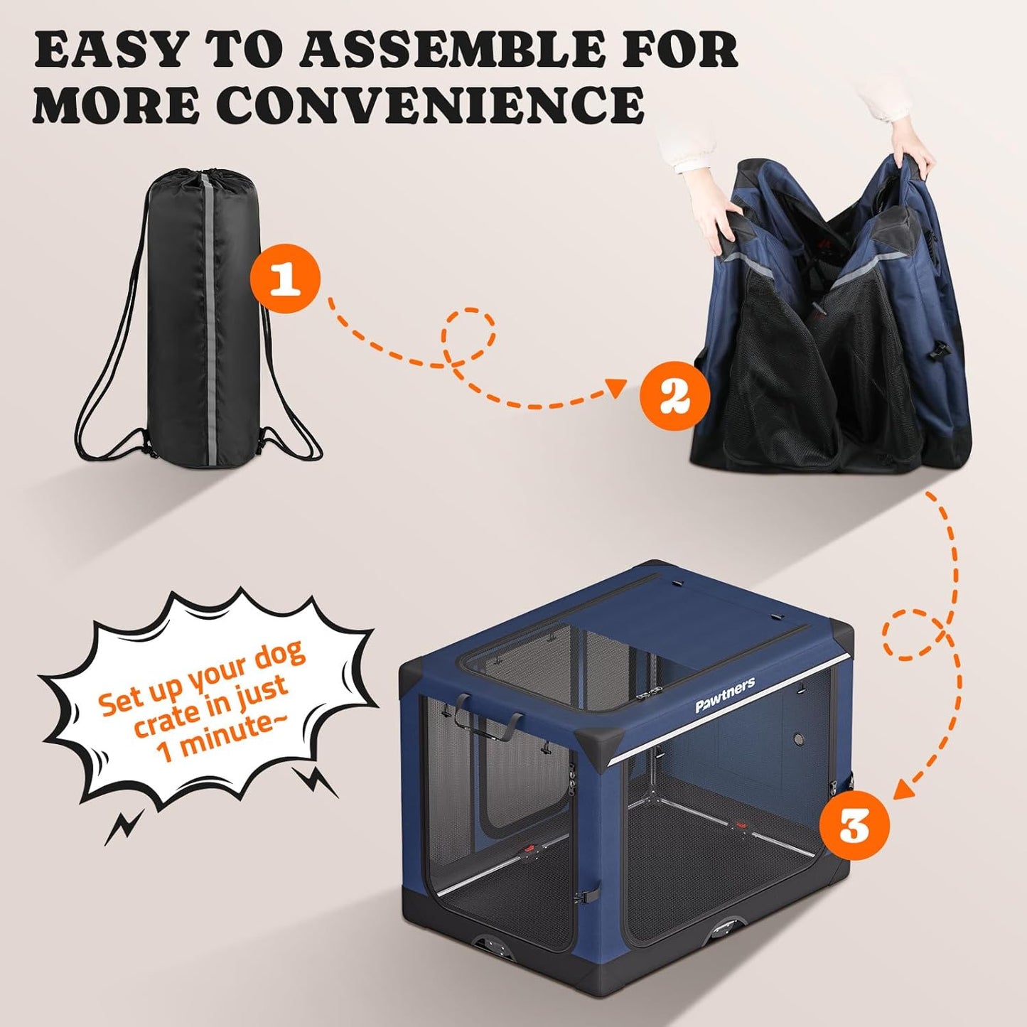 Collapsible Dog Crate: 42 Inch Foldable Soft Sided Dog Crate for Extra Large Dogs, Portable Dog Travel Kennel with Soft Mat for Indoors & Outdoors, Blue (42" L x 31" W x 31" H)