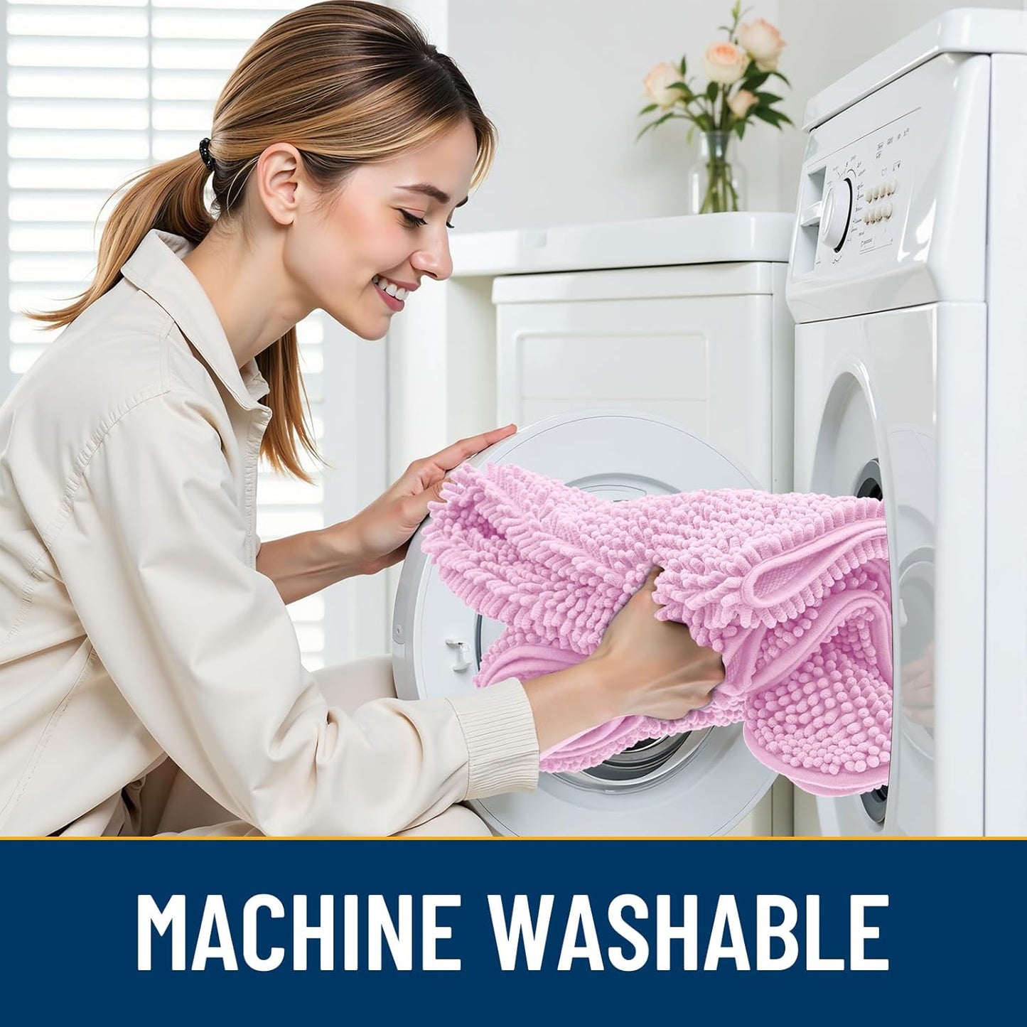 Smiry Dog Door Mat for Muddy Paws 30x20, Absorbs Moisture and Dirt Doormat, Non-Slip Washable Quick Dry Chenille Front Door Mat Indoor Entrance, Entryway Carpet for Inside Floor, Pink