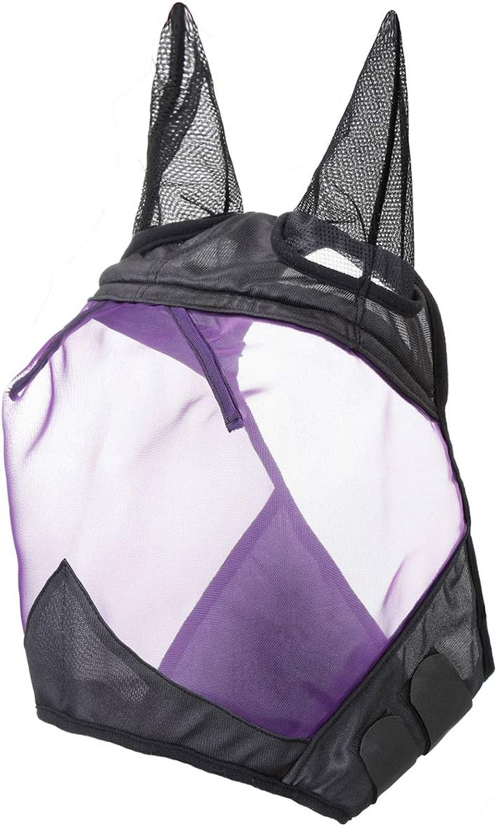 Harrison Howard CareMaster Horse Fly Mask Half Face with Ears Black/Purple Retro Large Full Size