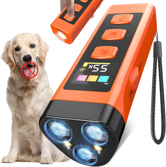 Dog Bark Deterrent Device, Color Display 2000 mAh Rechargeable Ultrasonic Anti-Barking Trainer with 4 Frequency Settings 25/30/40/55 kHz, 65ft Long-Range, Safe & Effective Alternative to Bark Collars