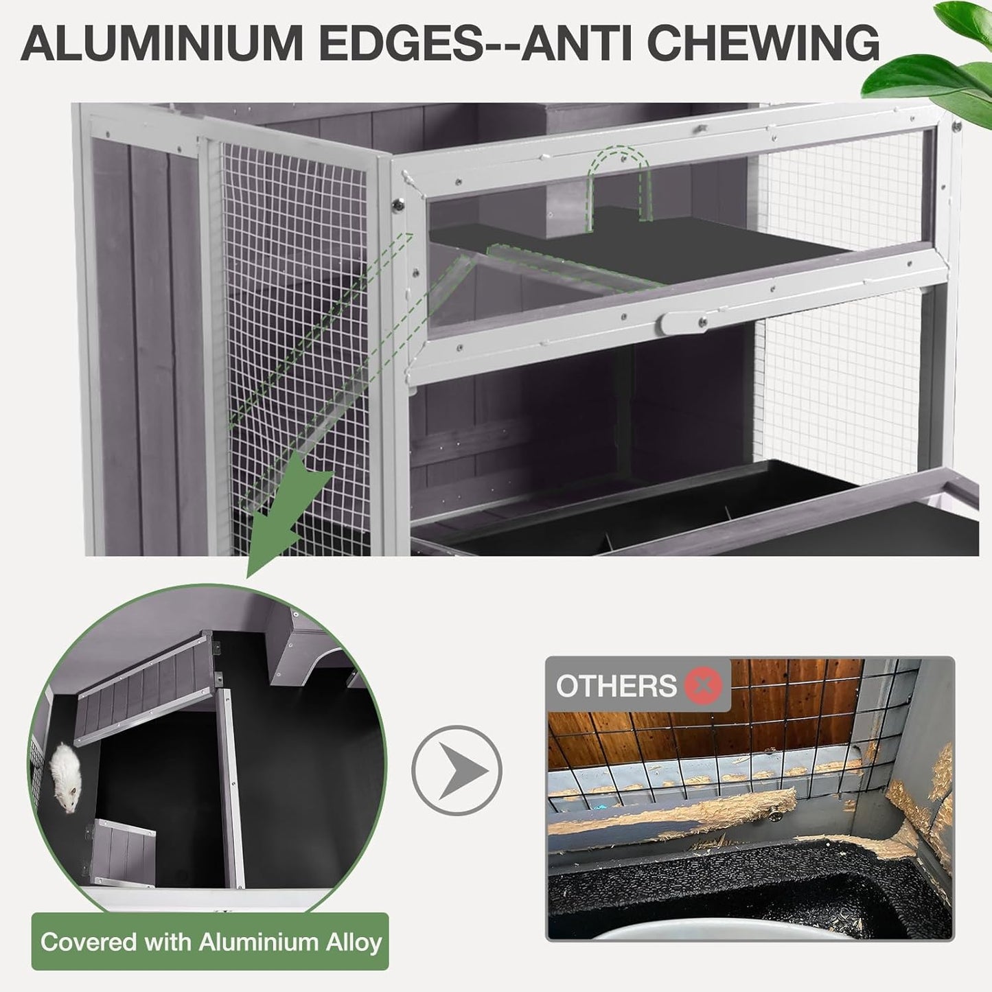 Guinea Pig Cage, Moveable Metal Frame Hamster Cage Anti-Chewing with Aluminium Alloy Edge, Hideouts, Ramps, Seesaws Chewing Toy, Deeper Pull-Out Leakproof Tray for Indoor Outdoor（White）