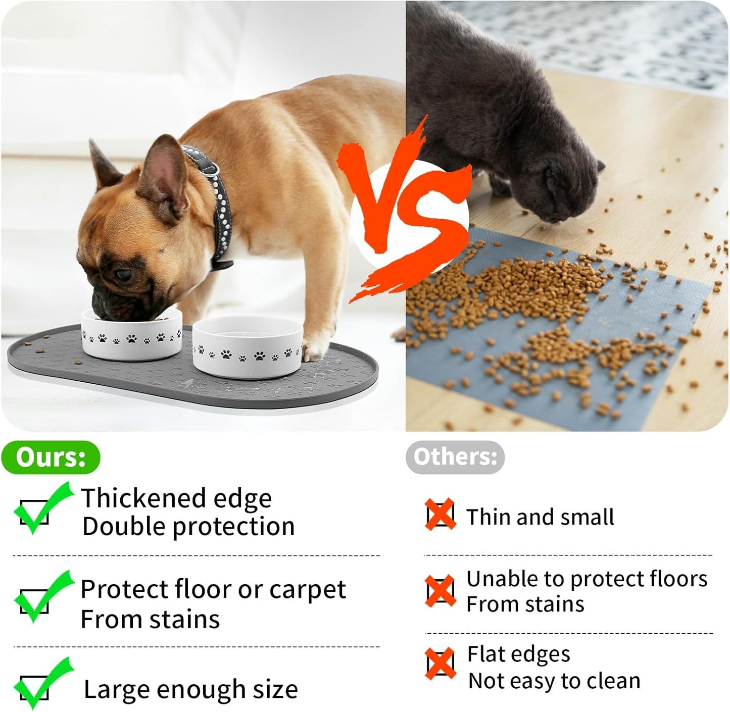 KPWACD Pet Placemat for Dog and Cat, Anti-Slip Waterproof Dogs Feeding Bowl Mat Prevent Food and Water Overflow, Silicone Puppy Dish Mats Suitable for Small Medium Big Pets, Grey, 24" * 16"