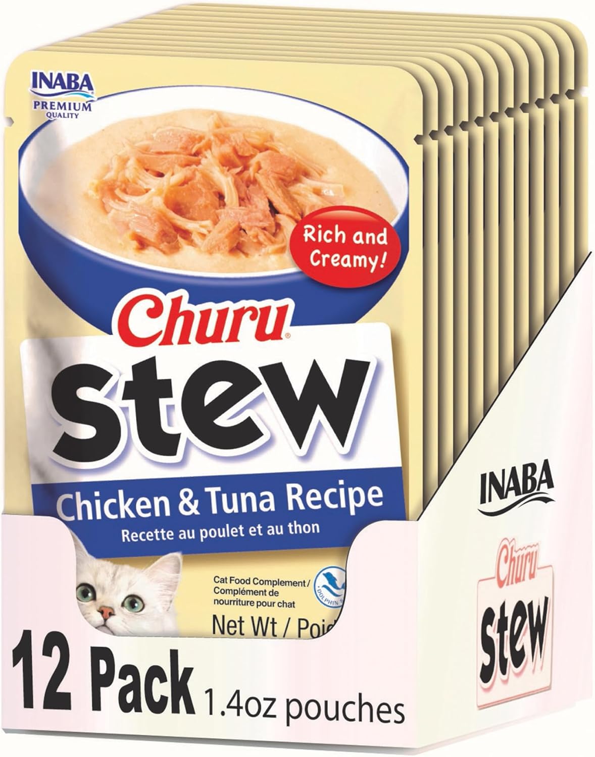 INABA Churu Stew for Cats, Side Dish Pouch with Vitamin E, 1.4 Ounces per Pouch, 12 Pouches, Chicken & Tuna Recipe