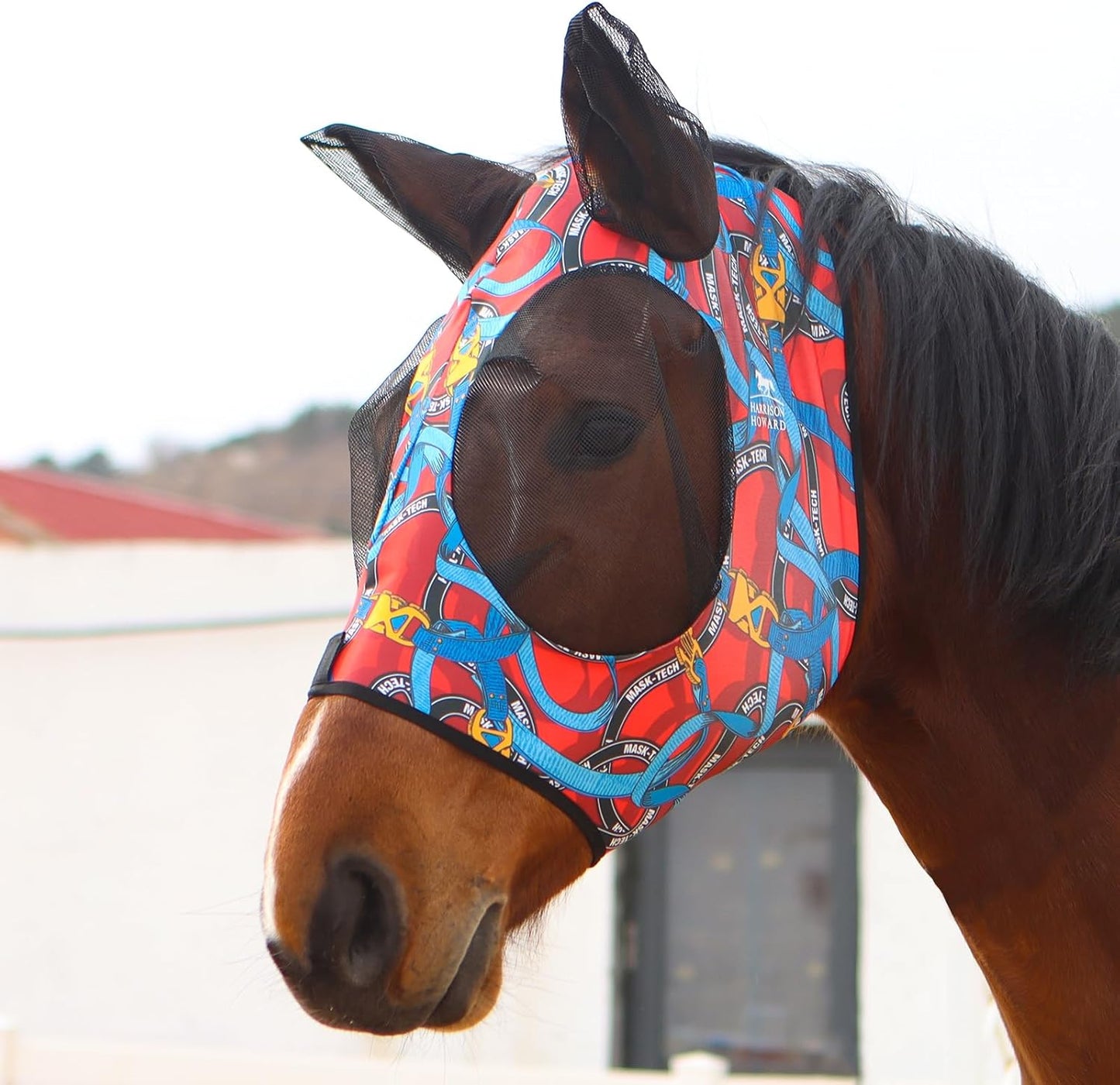 Harrison Howard Super Comfort Stretchy Fitting Horse Fly Mask with UV Protection Soft on Skin with Breathability Knitted Printing Large