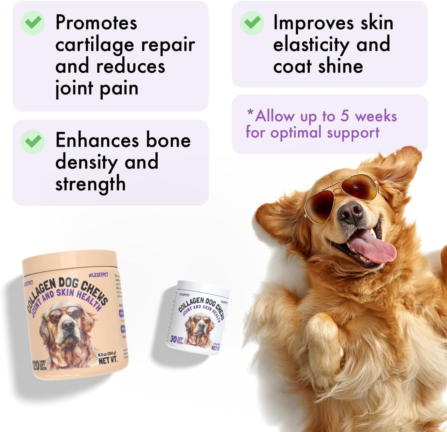 Collagen Dog Chews for Joint & Skin Health 30 Soft Chews All Breeds Mobility, Cartilage Repair & Pain Relief Hip & Joint Skin Coat Anti-inflammatory Support Eggshell Membrane Senior & Adult Dogs