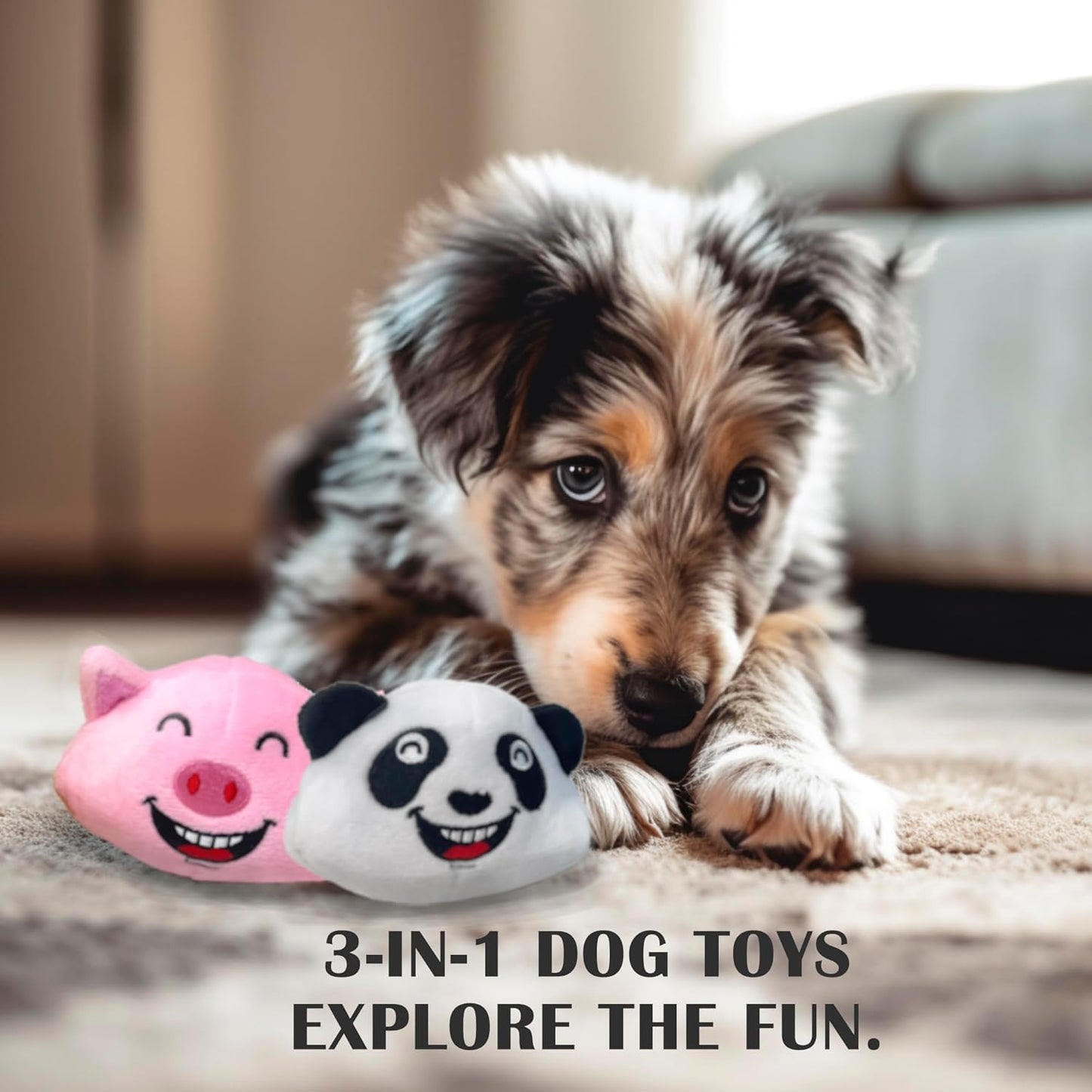 Jalousie 3 in 1 Dog Squeaky Toy, Three Dog Toys in One for Aggressive Chewers - Interactive Chew Toy for Medium Dogs, Large Breeds and Small Breeds - Squeaky Spiky TPR Ball Inside (Lion N' Piggy)