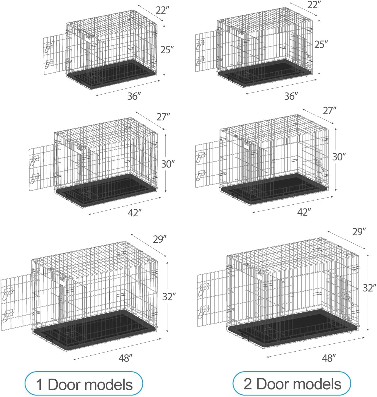 PetsTuff GREAT CRATES 48” XX-Large Dog Crate - Heavy-Duty Dog Kennel With Divider Panel For Pets 90-110lbs - Durable Leaf-Proof Tray - Foldable, Carry Handle & Wheels For Easy Moving - 2 Door Dog Cage