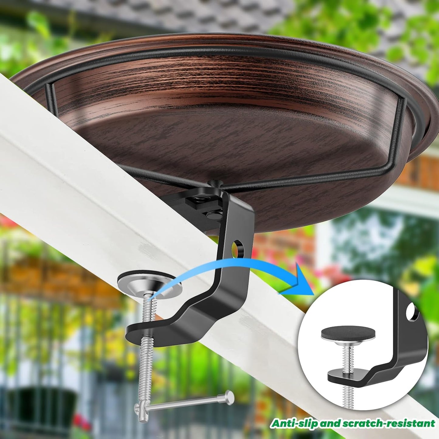 Deck Mounted Bird Bath for Outside, Detachable Birdbath Bowl with Sturdy Clamp, Outdoor Bird Baths Bowl for Attracting Birds Garden Yard Decor (Brown)