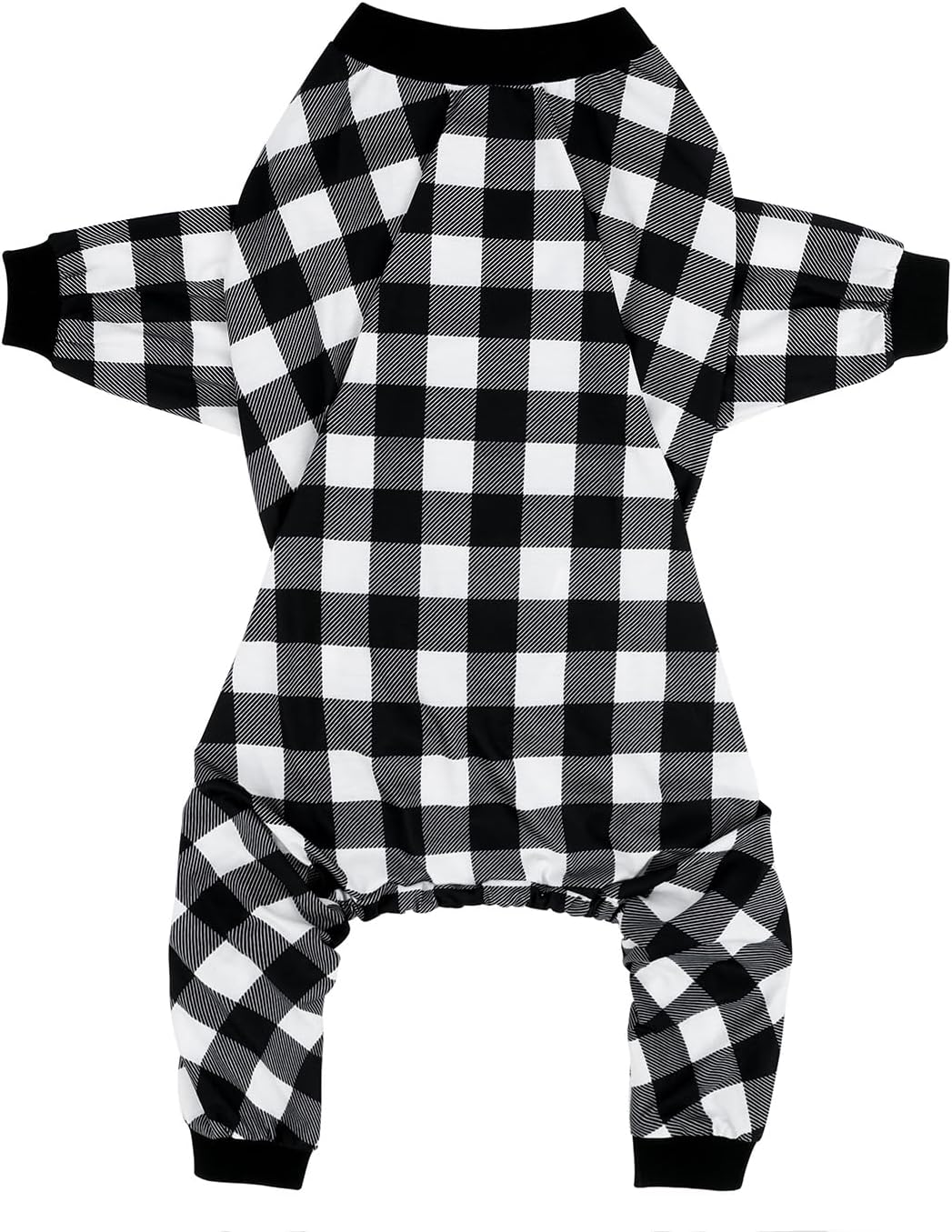 HDE Dog Pajamas One Piece Jammies Jumpsuit Pet Clothes Outfit Stretchy Lightweight Comfy Shirt Pjs for M-3XL Dogs Black & White Buffalo Plaid - XL