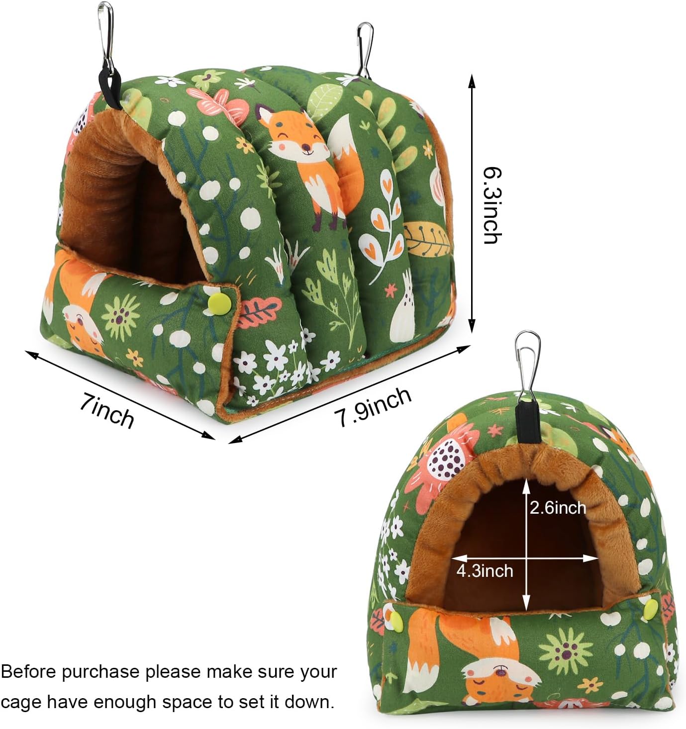 Wontee Bird Nest House Winter Warm Snuggle Hut Bird Bed Hanging Hammock for Parrots Budgies Parakeets Caique Senegal Cockatiels Conures (Medium, Green)