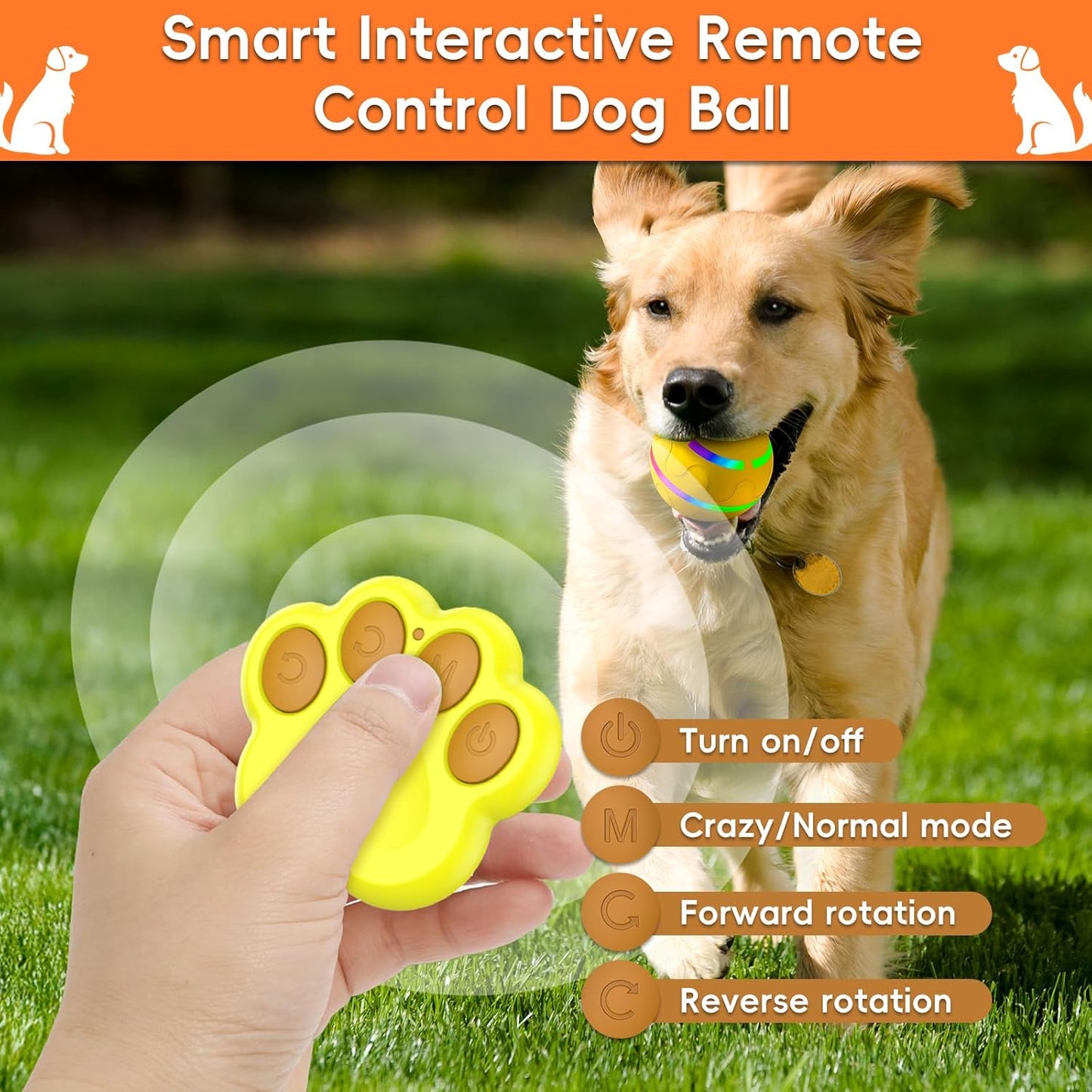 Smart Interactive Dog Ball, Interactive Dog Toys with Remote Control, Automatic Moving Pet Ball for Medium and Large Dogs, TPU Material, Rechargeable Vibrating Bouncing Pet Toy