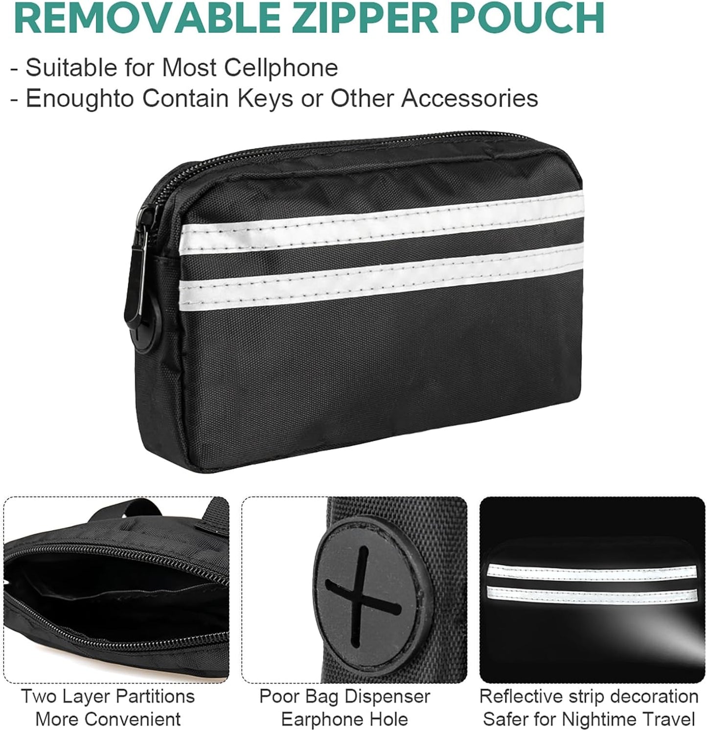 Hands Free Dog Leash with Pouch, Double Leash for Two Dogs, Retractable Bungee with Double Padded Handles, Waist Leash for Dog Walking, Running Leash for Dogs, Dog Walking Accessories