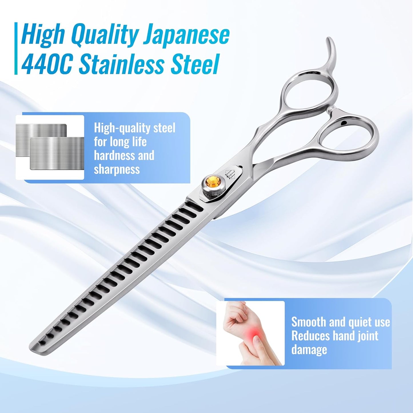 Fenice Professional Dog Grooming Scissors: 7.5 inch Chunker Shears for Dogs Trimming Made Of Japanese 440C Stainless Steel Yellow Diamond