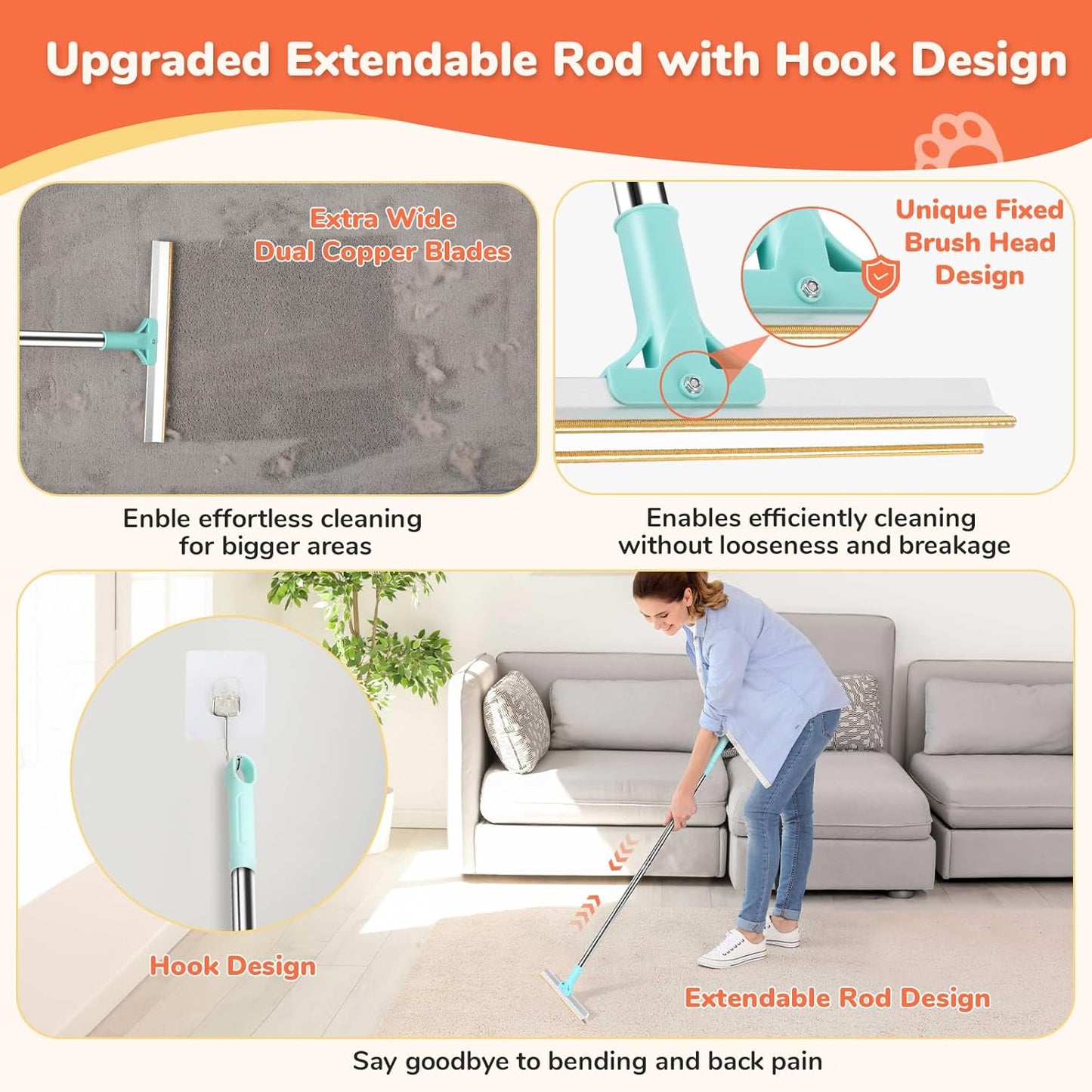 5 PCS Pet Hair Removal Tool, Roller Dog Hair Removers for Couch, Retractable Pet Hair Carpet Scraper Rack, Reusable Cat Hair Remover for Bed, Rugs, Stairs, Furniture