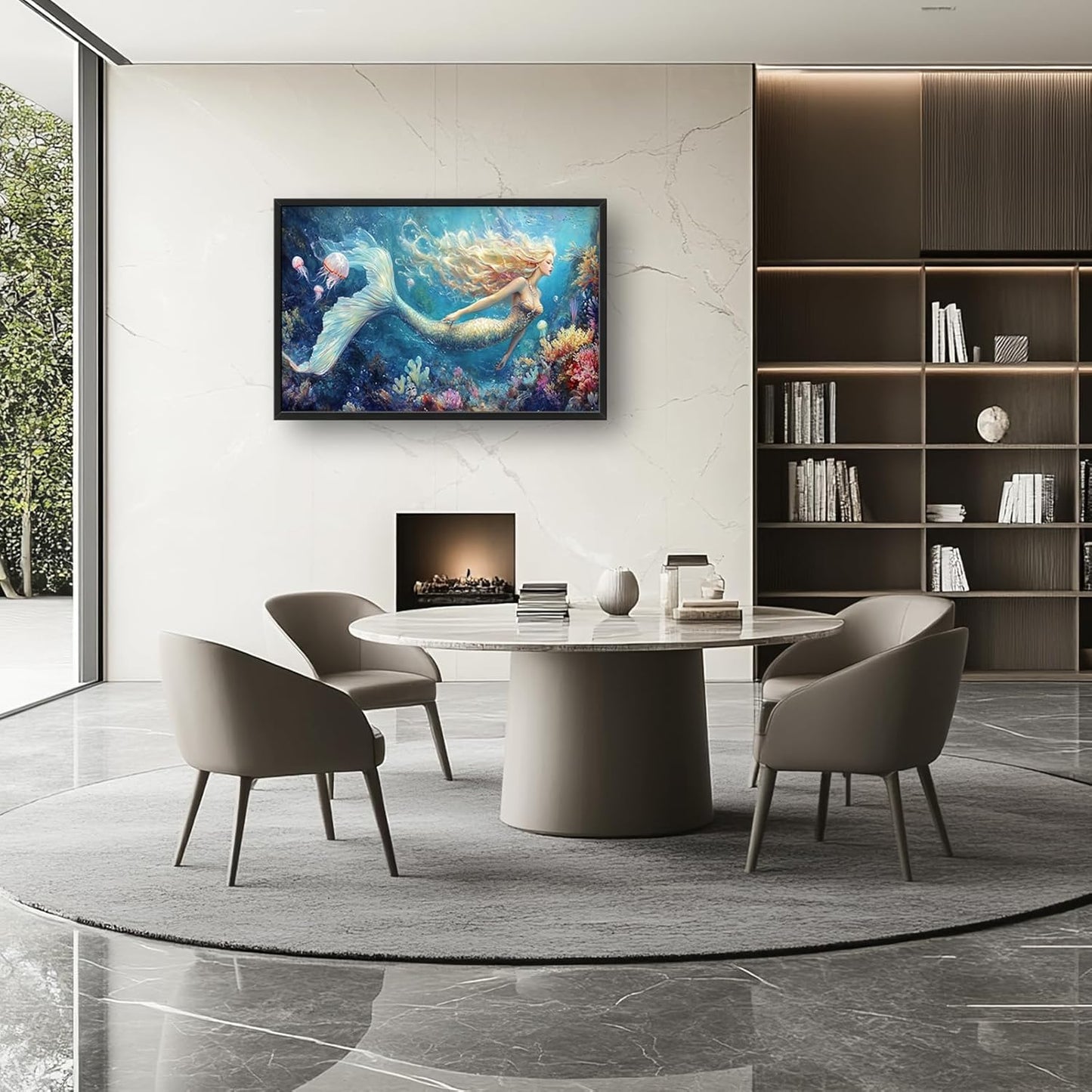 Extra Large Framed Mermaid Wall Art,Oversized Undersea Ocean Wall Decor,Colorful Coral Reefs Pictures for Living Room,Elegant Canvas Print Painting Modern Artwork Bedroom Bathroom 36L x 24W