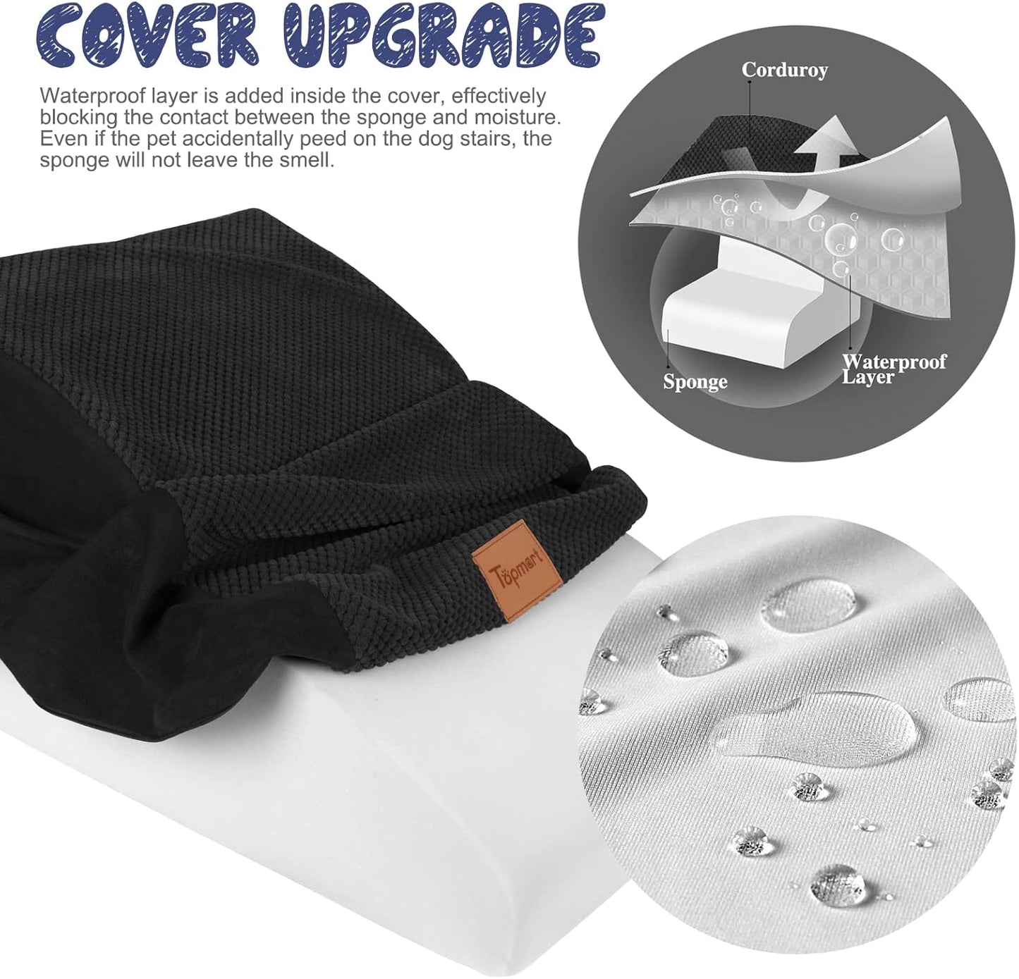 Topmart High Density Extended Foam Dog Ramp&Steps 2 Tiers,11.8" High,Non-Slip Dog Stairs,Soft Foam Pet Ladder with Waterproof Cover,Best for Injured,Older Cats,Pets with Joint Pain