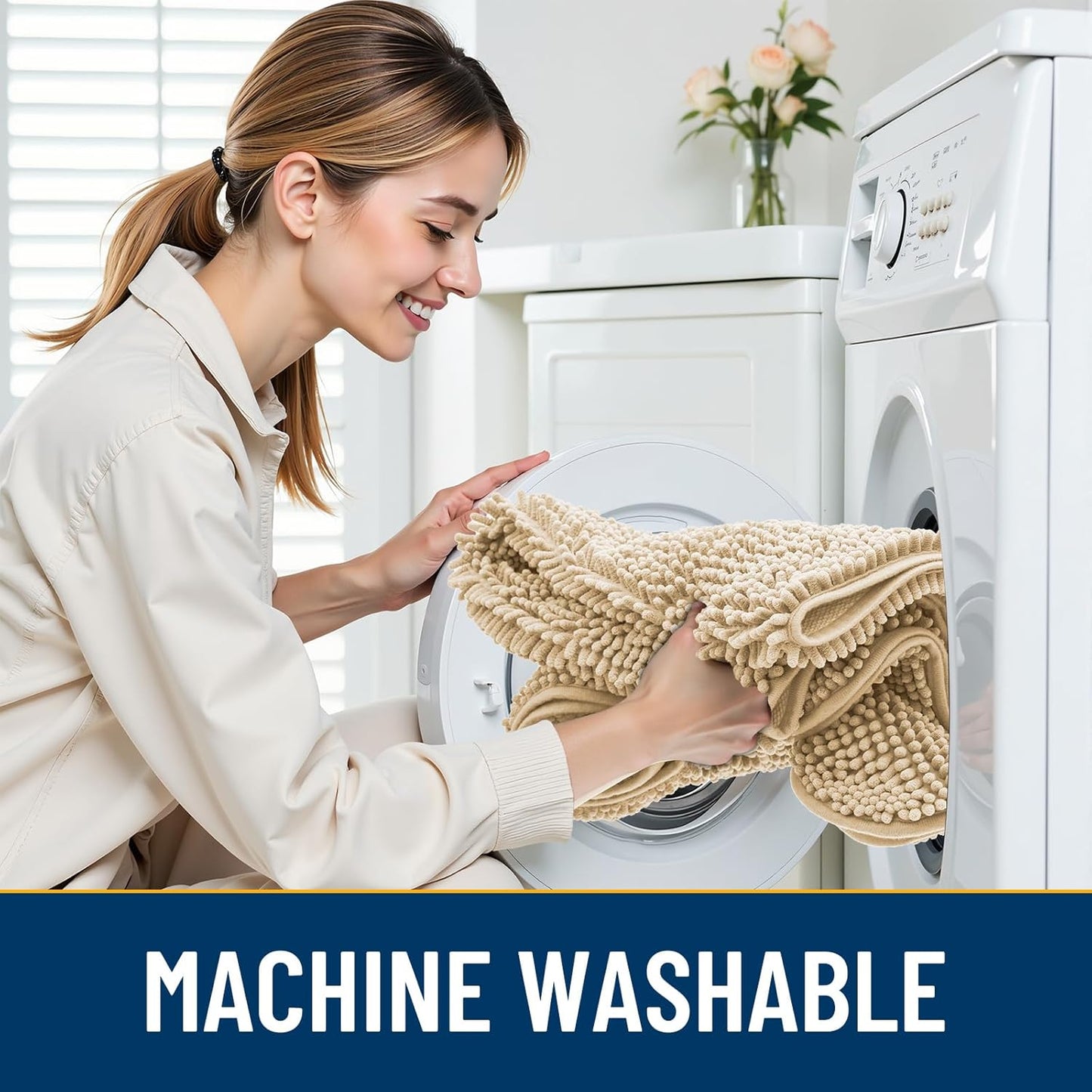 Smiry Dog Door Mat for Muddy Paws 30x17, Absorbs Moisture and Dirt Doormat, Non-Slip Washable Quick Dry Chenille Front Door Mat Indoor Entrance, Entryway Carpet for Inside Floor, Beige