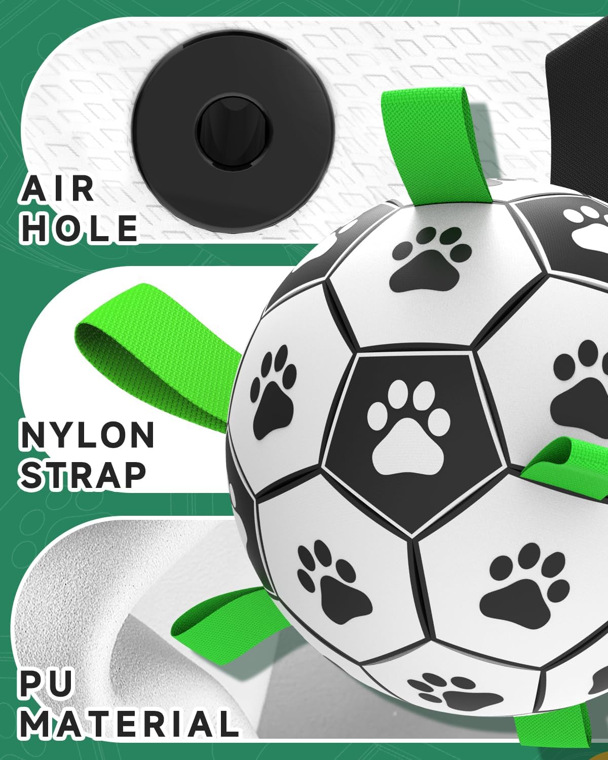 QDAN Soccer Ball with Straps - Durable Giant Dogs Balls, Outdoor, Herding, Floating, Birthday (10 Inch)