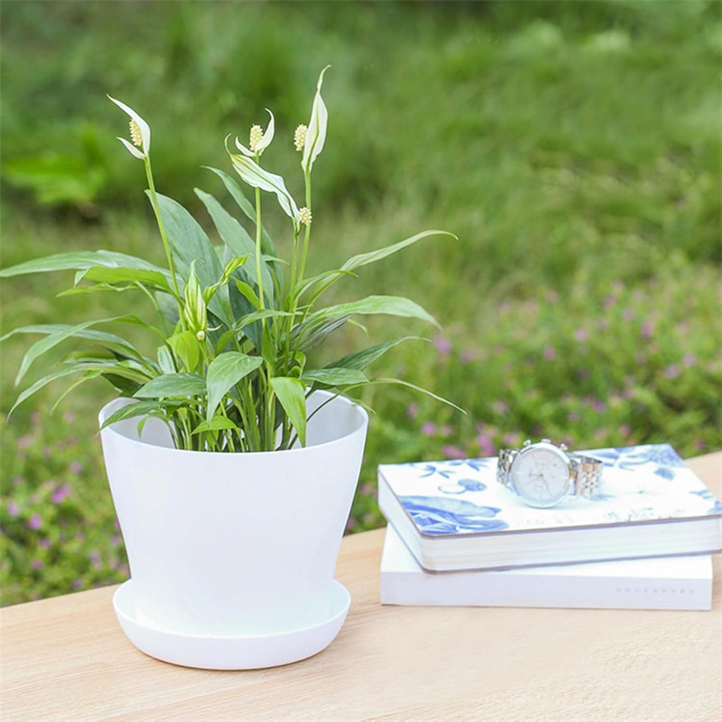 50 Pack 4 Inch Plant Pots Bulk Small Plastic Planters Pots with Drainage Holes Flower Pot for Succulent, Cactus, Herb, African Violet (50pcs-White, 4Inches)