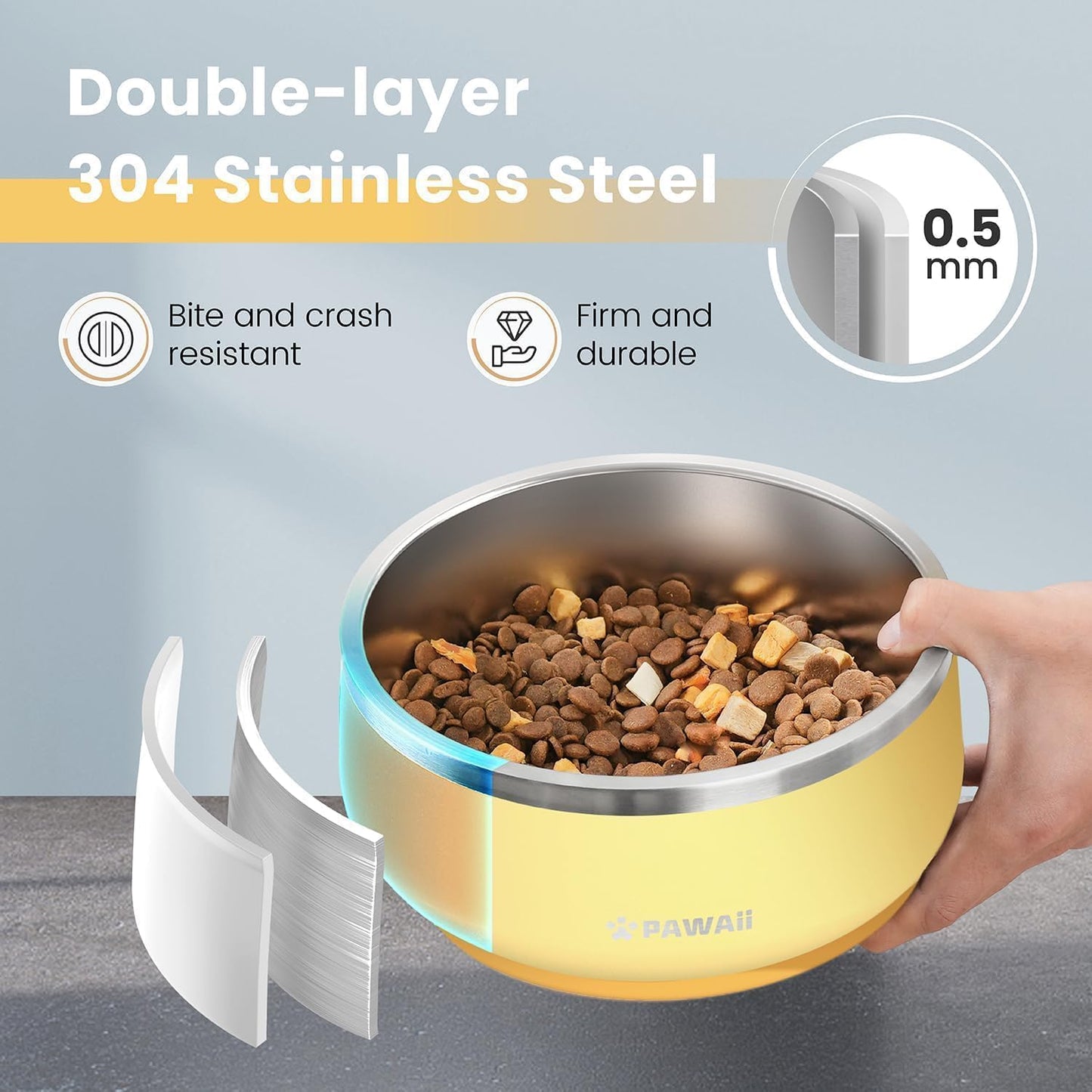 Pawaii Insulated Stainless Steel Dog Bowl with Non-Slip Base & Double Wall Design, ID Tag Included - 68oz Durable Dishwasher Safe Bowl for All Dogs