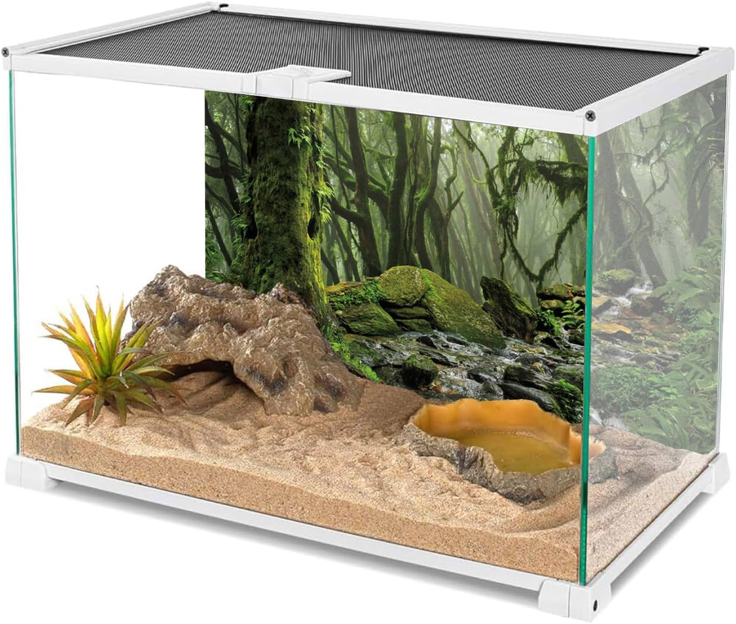 AWERT Foggy Forest Terrarium Background - Stream Green Huge Tree Reptile Habitat - Tropical Rainforest Aquarium - 48x20 inches - Durable Polyester