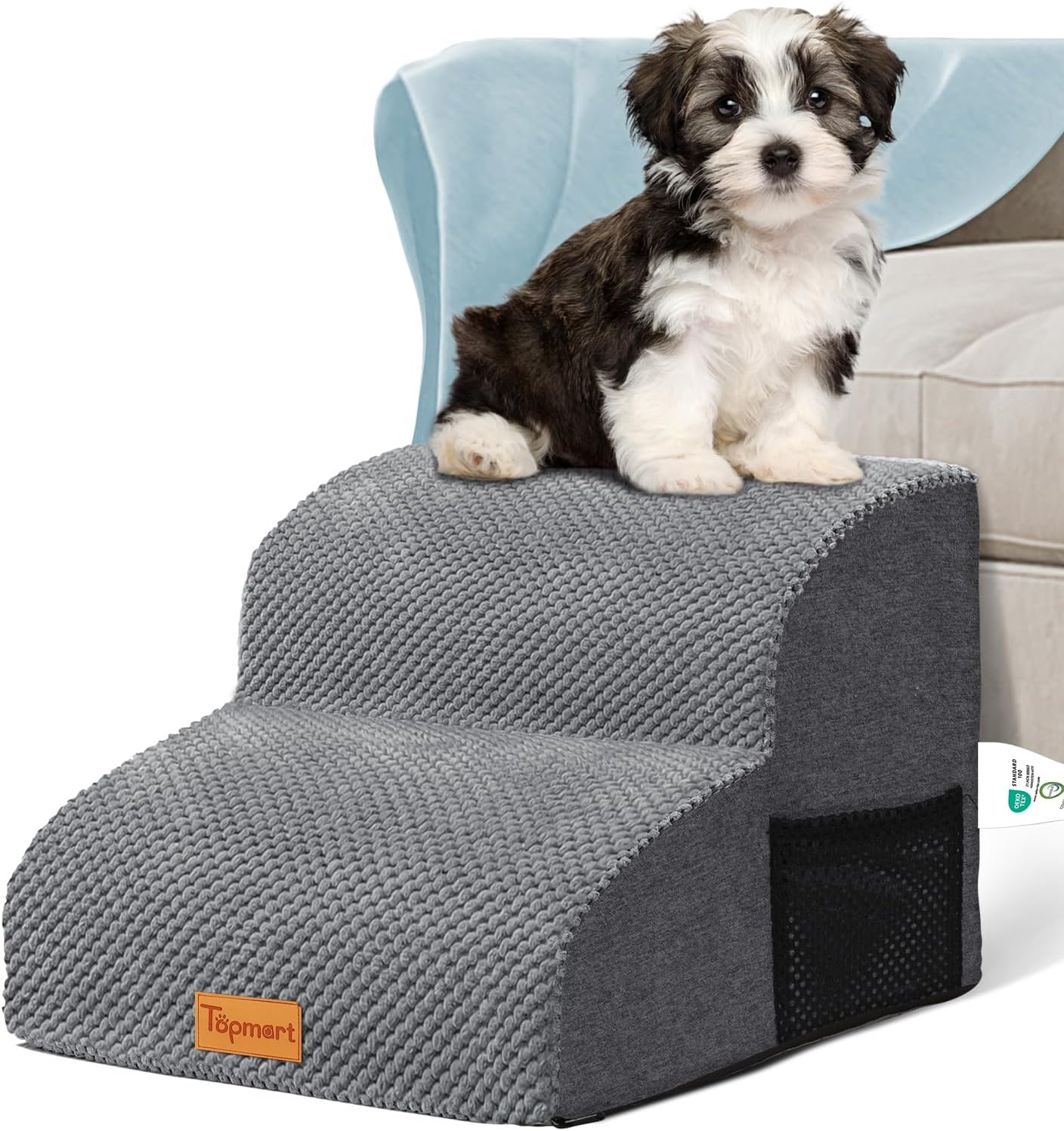 Topmart High Density Foam Pet Steps 2 Tiers,11.8" High,Non-Slip Dog Stairs,Soft Foam Dog Ramp Ladder,Best for Injured,Older Cats,Pets with Joint Pain,Suitable for Low Sofas,Stairs,Lower Place
