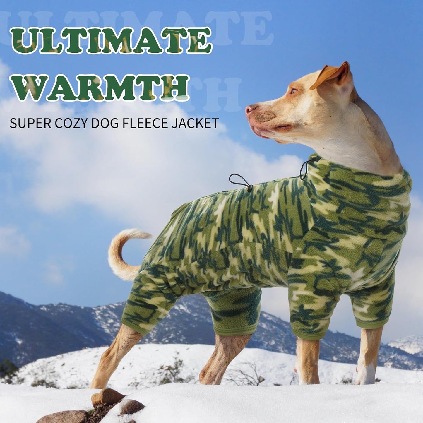 ROZKITCH Extra Large Dog Sweater, Pet Windproof Warm Cold Weather Jacket Vest with Luminous Zipper, Jumpsuit Apparel Outfit Clothes for Large Giant Dog Camo 4XL