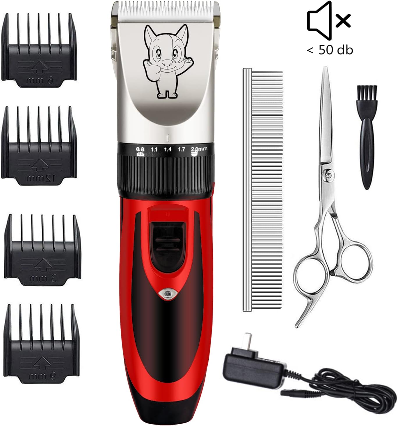 Dog Grooming Kit Clippers, Low Noise, Electric Quiet, Rechargeable, Cordless, Pet Hair Thick Coats Clippers Trimmers Set, Suitable for Dogs, Cats, and Other Pets(Red)