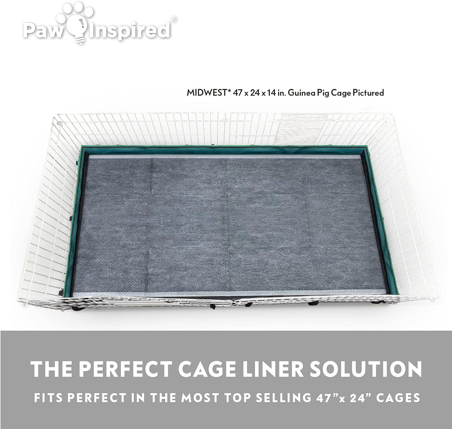 Paw Inspired Disposable Guinea Pig Cage Liners | Bamboo Charcoal Odor Controlling | Super Absorbent Liners Pee Pads for Ferrets, Rabbits, Hamsters, and Small Animals (47" x 26" (Midwest), 8 Count)