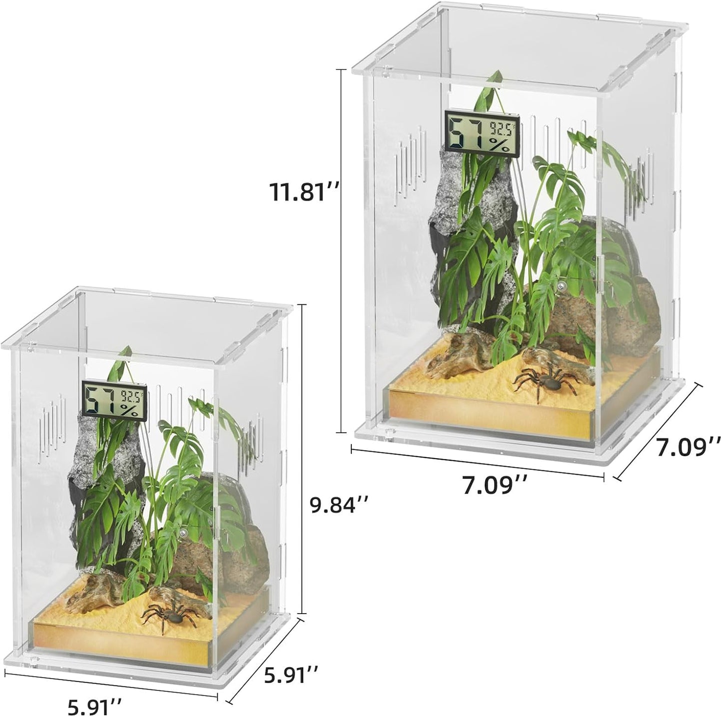 Reptile Terrariums with Temperature Hygrometer, 5.9"x5.9"x9.8" Acrylic Breeding Box Terrarium Cage Tank for Small Reptile Insect Home Office (Arboreal)