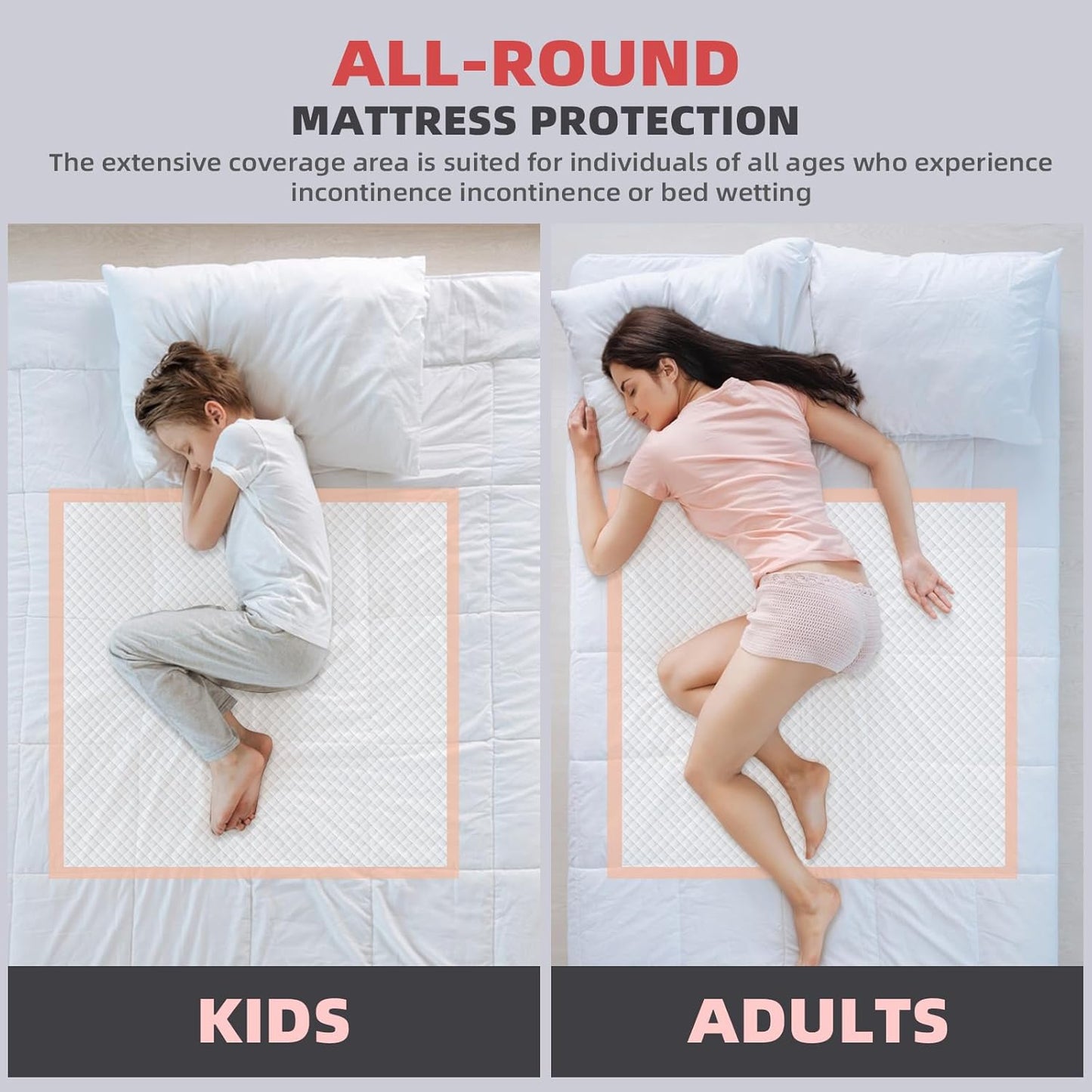 MKISS Oversized Bed Pads 40" x 60"(20 Counts), Heavy Duty Ultra Absorbent Underpads, Chucks Pads Disposable for Adults, Children, Babies, Elderly and Pets
