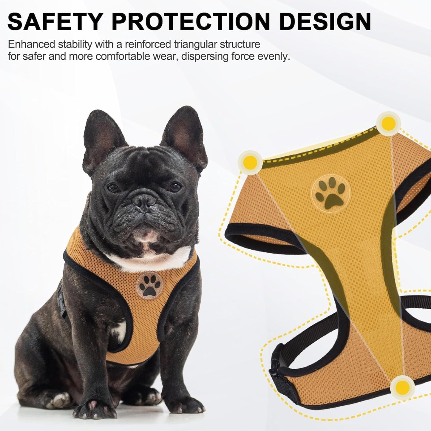 BINGPET No Pull Dog Harness, Soft Mesh Breathable All Weather Vest, Safety Protection Design, Durable Adjustable Step-in Easy Walk Dog Harness for Extra Large Dogs (Beige, XL)