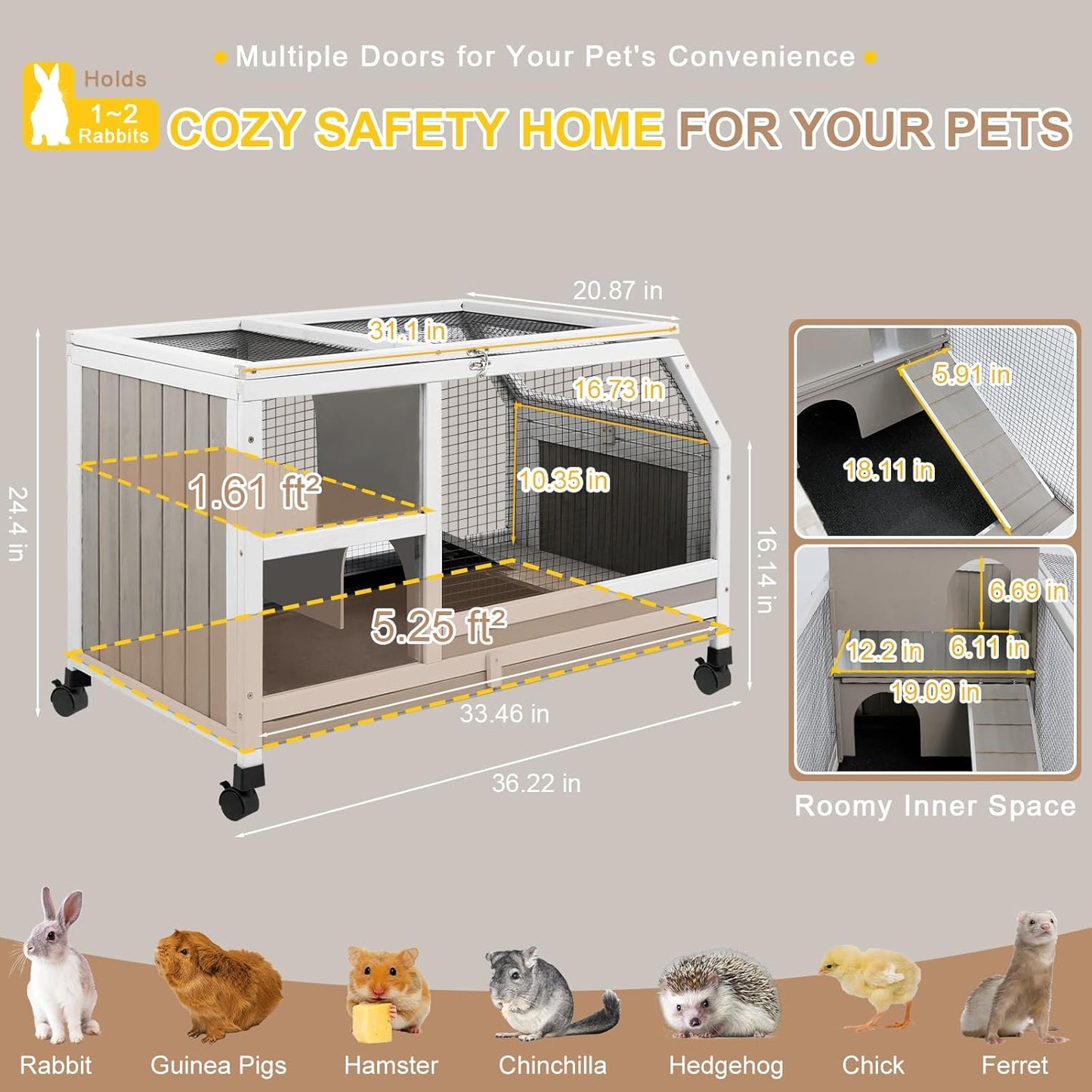 Rabbit Hutch Indoor - Weatherproof, Multi-Level, Easy Assembly, Lockable, and Comfortable