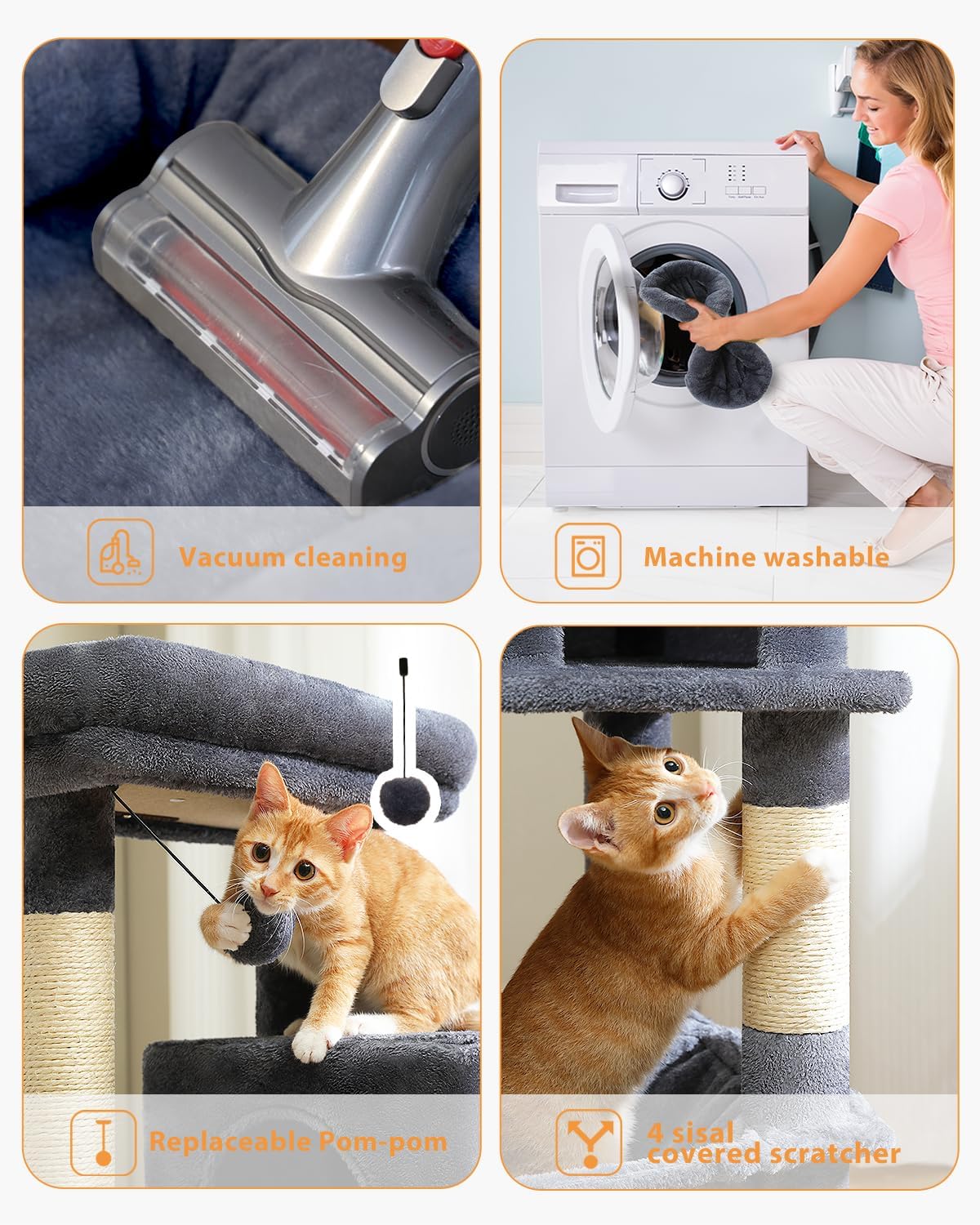 PETEPELA 45.7" Cat Tree for Indoor Cats, 5-Level Cat Tower for Large Cats with Metal Frame Large Hammock (17.3"x15.3"), Cat Condo with (18.5"x13") Big Top Perch & 4 Sisal Covered Scratching Post Dark