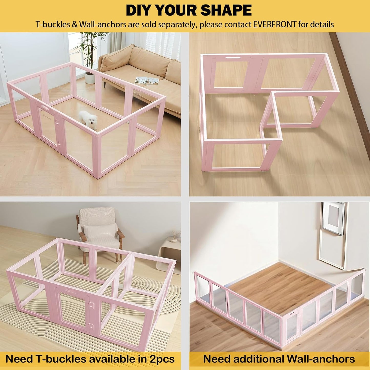 Clear Acrylic Plastic Dog Playpen - Clear Dog Play Pen - Easy Assemble Acrylic Dog Playpen - Puppy Playpen, Cat Playpen, Small Animal Playpen, Dog Play Pen Indoors (Pink-30.3" H, 8PCS)