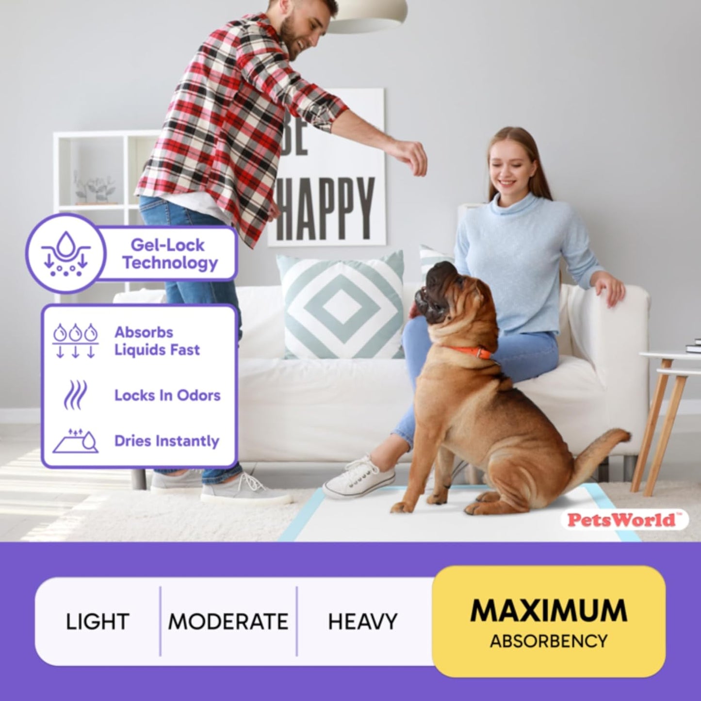 PETSWORLD Giant Dog Potty Pads, Odor-Eliminating, 36" x 36", Ultra Absorbent 5-Layer Leak-Proof Training Pads for Dogs & Cats (36x36, 200 Count)